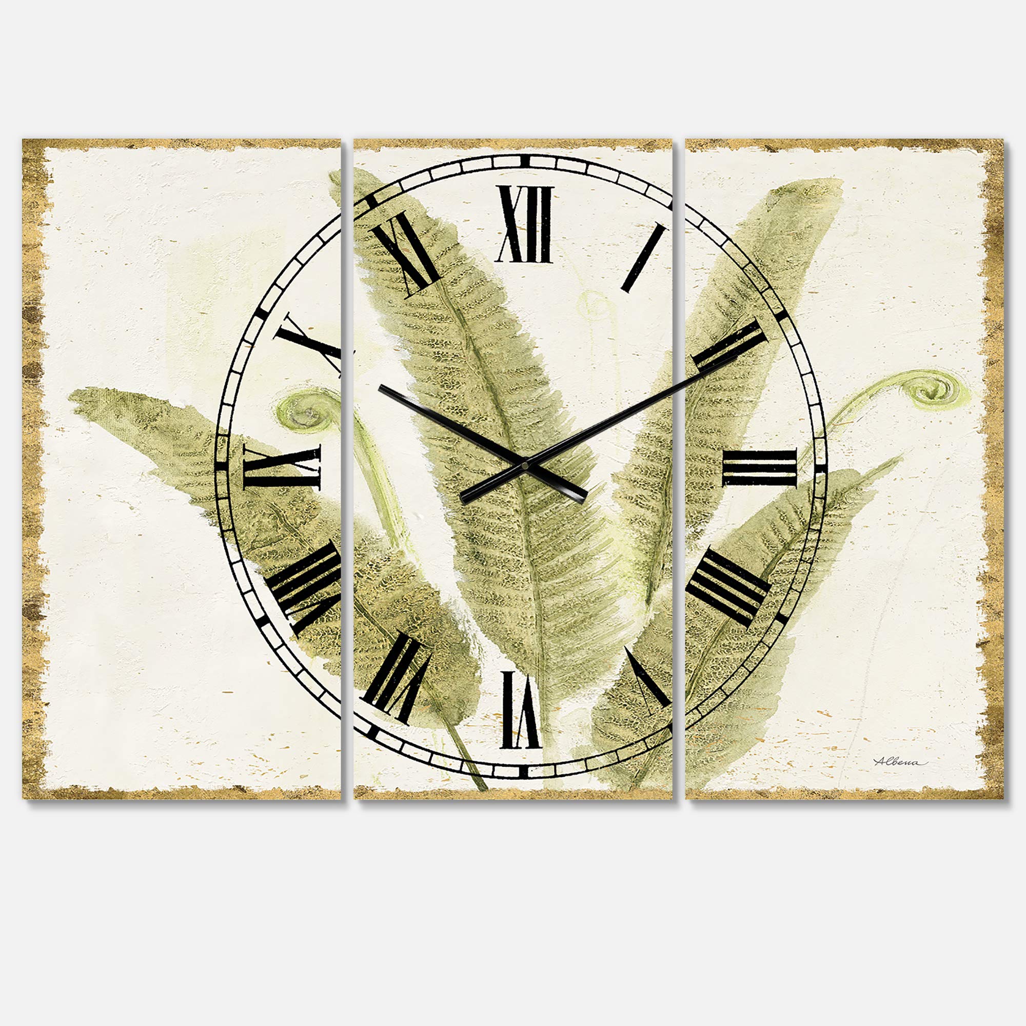 Designart Five Pheasant Feathers Round Metal Wall Clock - Cottage Style Home Decor for Living Room, Bedroom & Office | Rustic Wall Art & Functional Timepiece for Farmhouse, Boho & Vintage Interiors