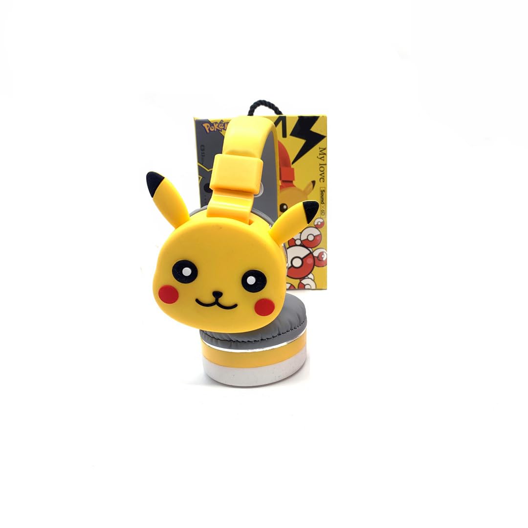 Wireless Kids Headphones with Microphone - Bluetooth 5.0 Noise Cancelling Earphones for Boys & Girls, Cute Pikachu Design (Yellow AH-806D) - Perfect for Online Classes, Gaming & Travel