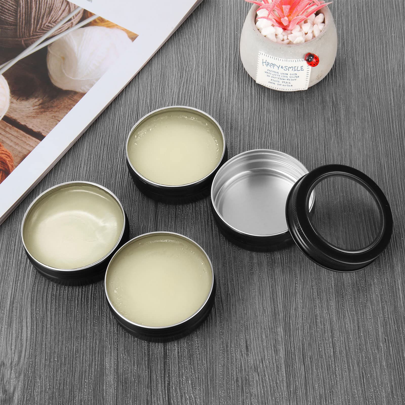 DAJAVE 30 Pack 2 Ounce Round Tin Cans with Screw Lids & Clear Window - Black Metal Tin Containers for Storing Spices, Candies, Candles, Gifts - Perfect for DIY Crafts, Wedding Favors, Party Decorations & Home Organization