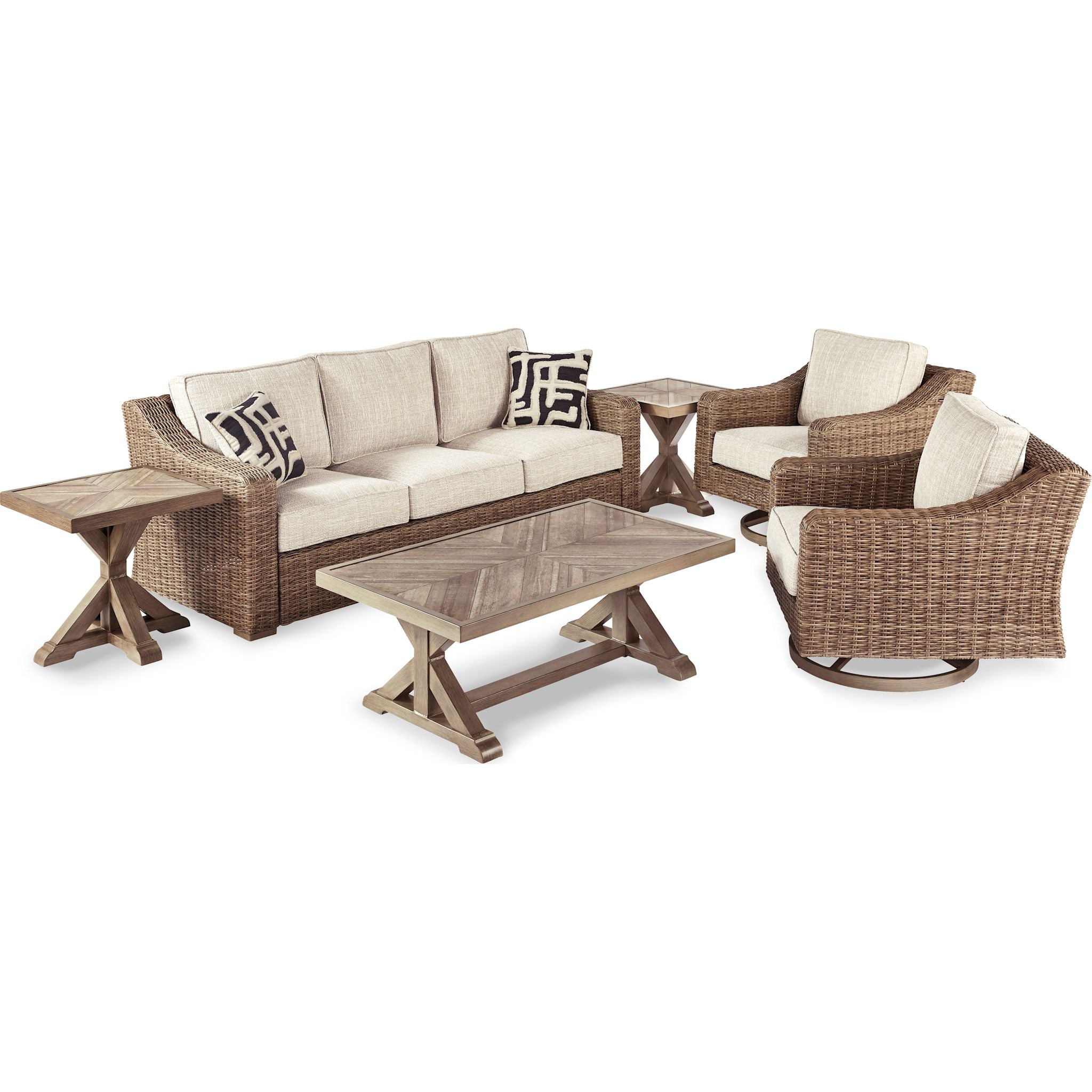 Beachcroft 6-Piece Outdoor Patio Furniture Set - Water-Resistant Beige Wicker Sofa Sectional with Cushions - Perfect for Backyard, Poolside & Garden Relaxation