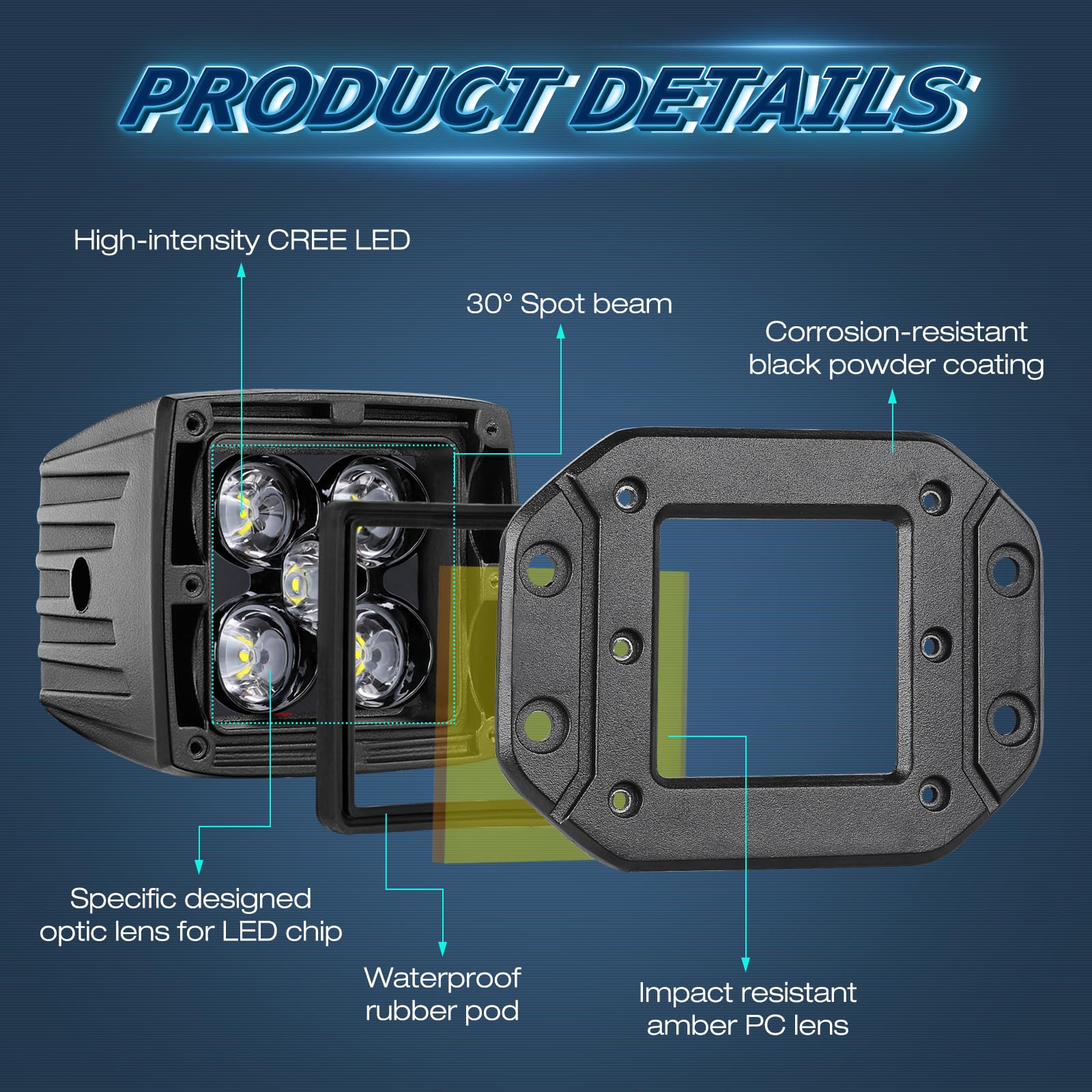 Niwaker 100W CREE LED Pods Amber - 2Pcs 5