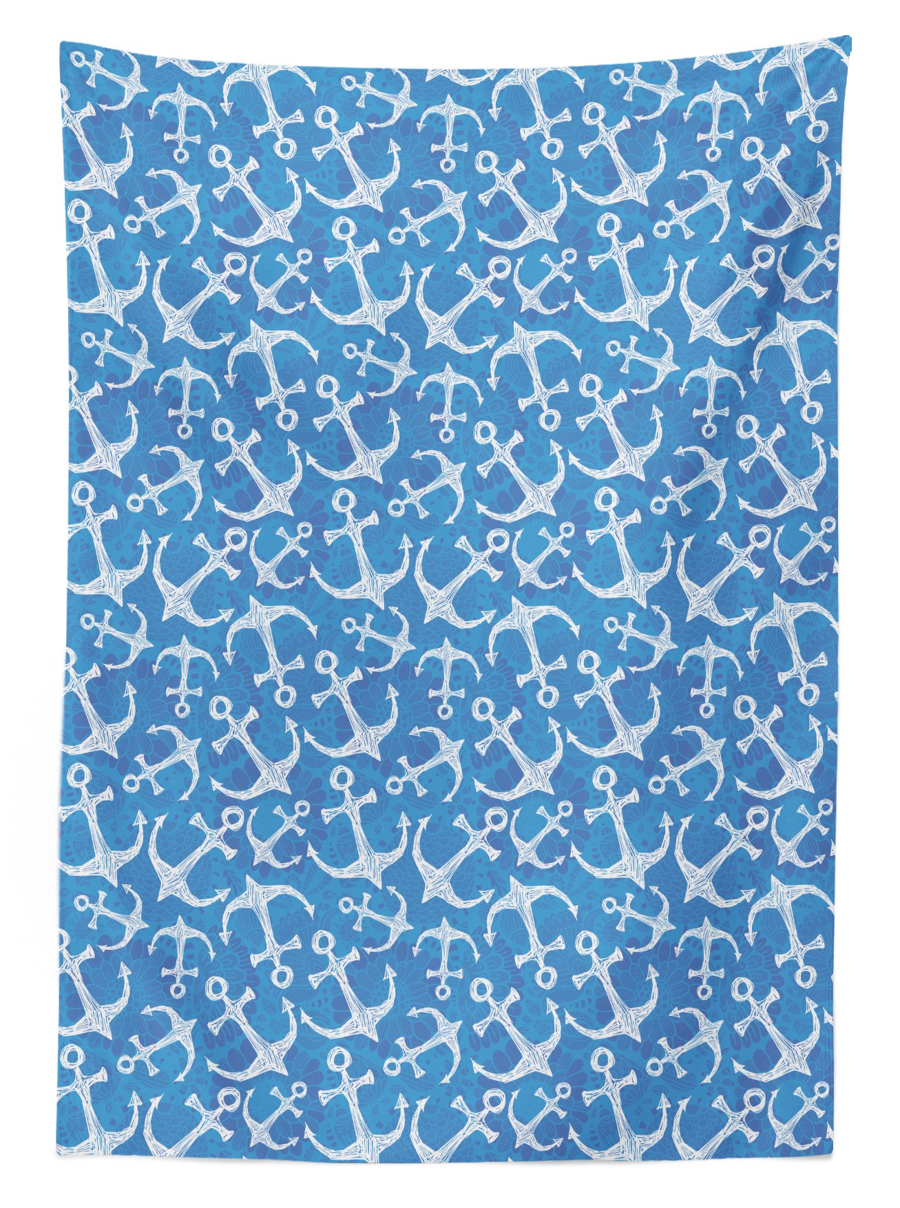 Ambesonne Anchor Outdoor Tablecloth - Hand Drawn Nautical Design with Abstract Blue Ocean & Floral Patterns, Waterproof Washable Picnic Table Cover 58x104 Inches, Blue & White - Perfect for Beach Parties, Backyard BBQs & Outdoor Dining