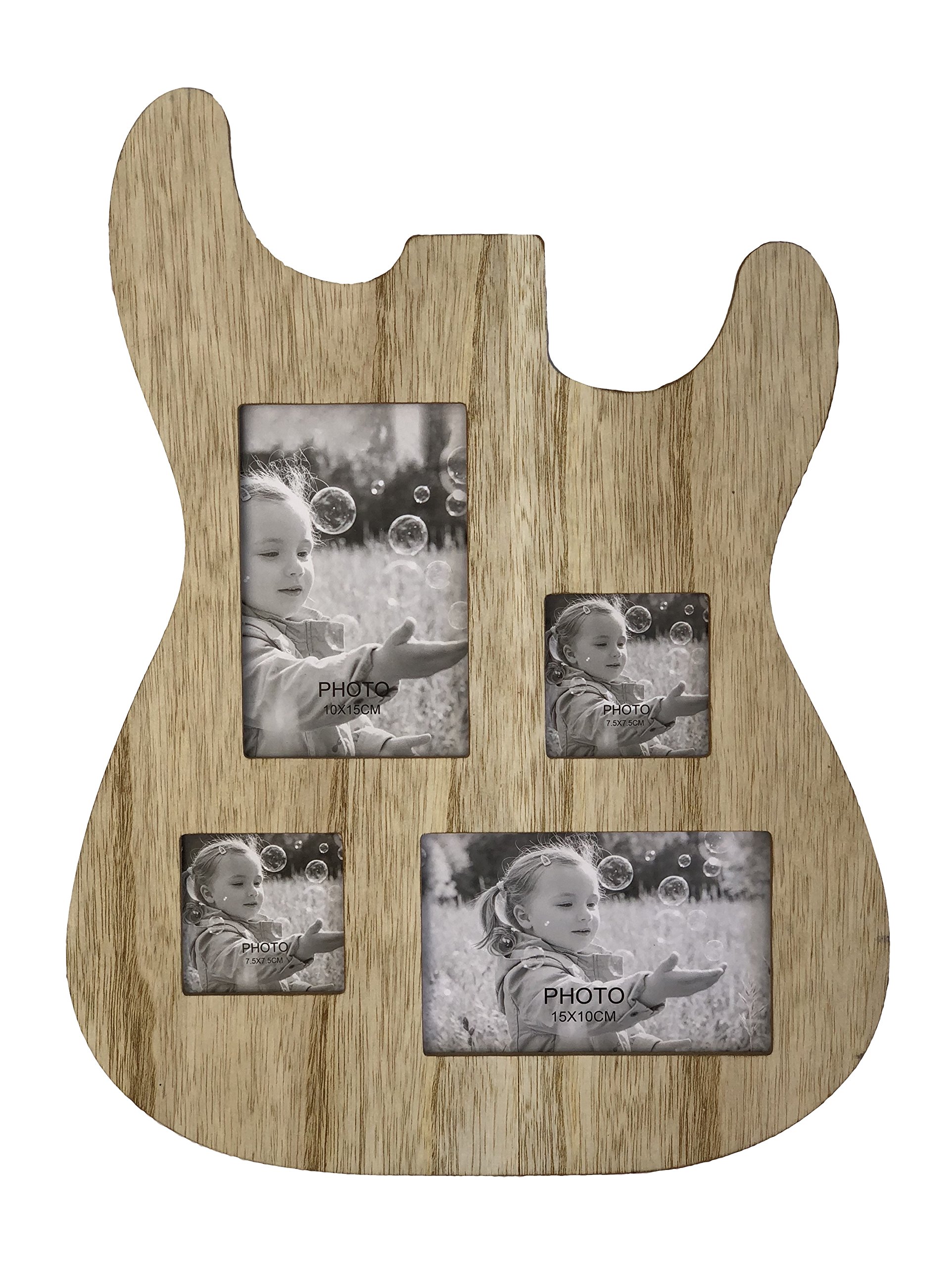 Guitar-Shaped Wooden Picture Frame for 4x6 & 3x4 Photos - Natural Wood Color - Perfect for Musician Gifts & Music Room Decor