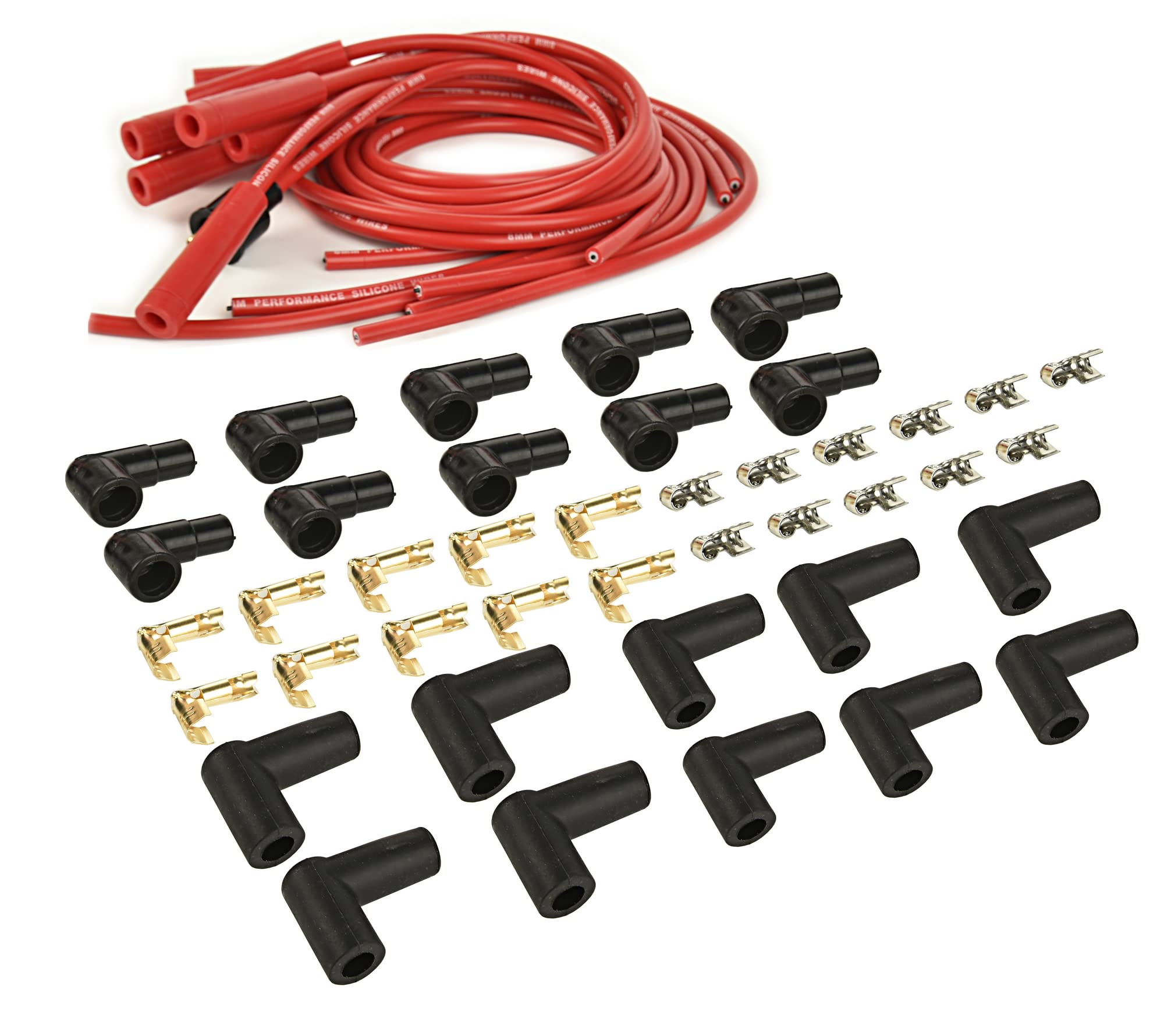 High-Performance 8.5mm Universal Spark Plug Wire Set with Red Silicone Jacket & Straight Boots - Compatible with Accel 4040 - Perfect for Car Engine Tune-Ups & Performance Upgrades