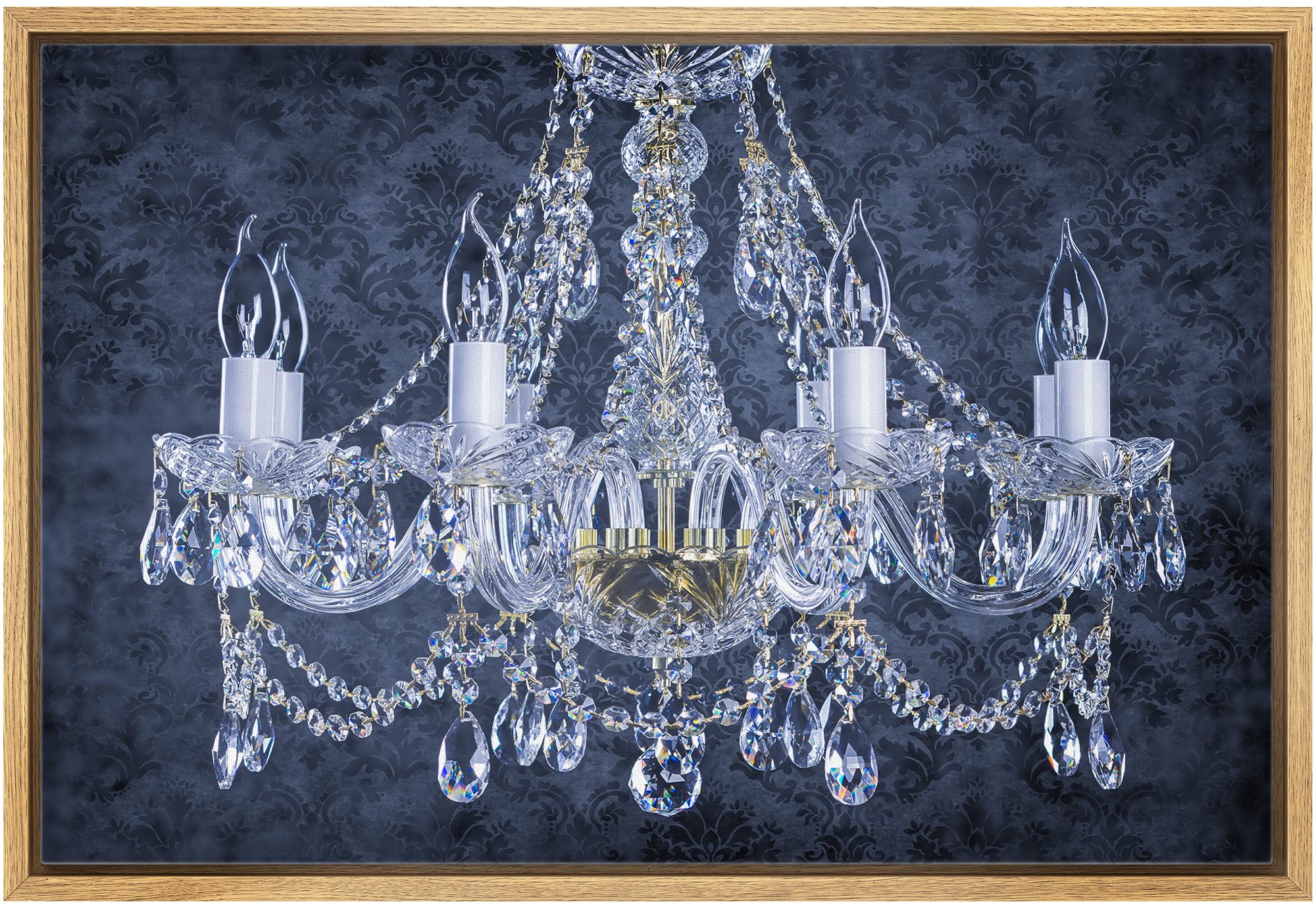 Wall26 Navy Blue Crystal Chandelier Framed Canvas Art Print - 24x36 Inch Modern Digital Art for Living Room, Bedroom, Office Decor | Contemporary Home Wall Decor for Relaxation & Calm Atmosphere