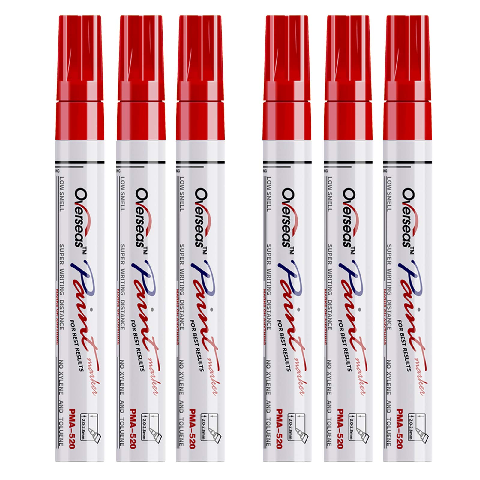 Red Oil-Based Paint Markers - 6 Pack Permanent Medium Tip Paint Pens | Quick-Drying, Waterproof Markers for Rock Painting, Wood Crafts, Fabric Art, Plastic, Canvas, Glass & Mugs | DIY Projects, Home Decor & Gift Personalization