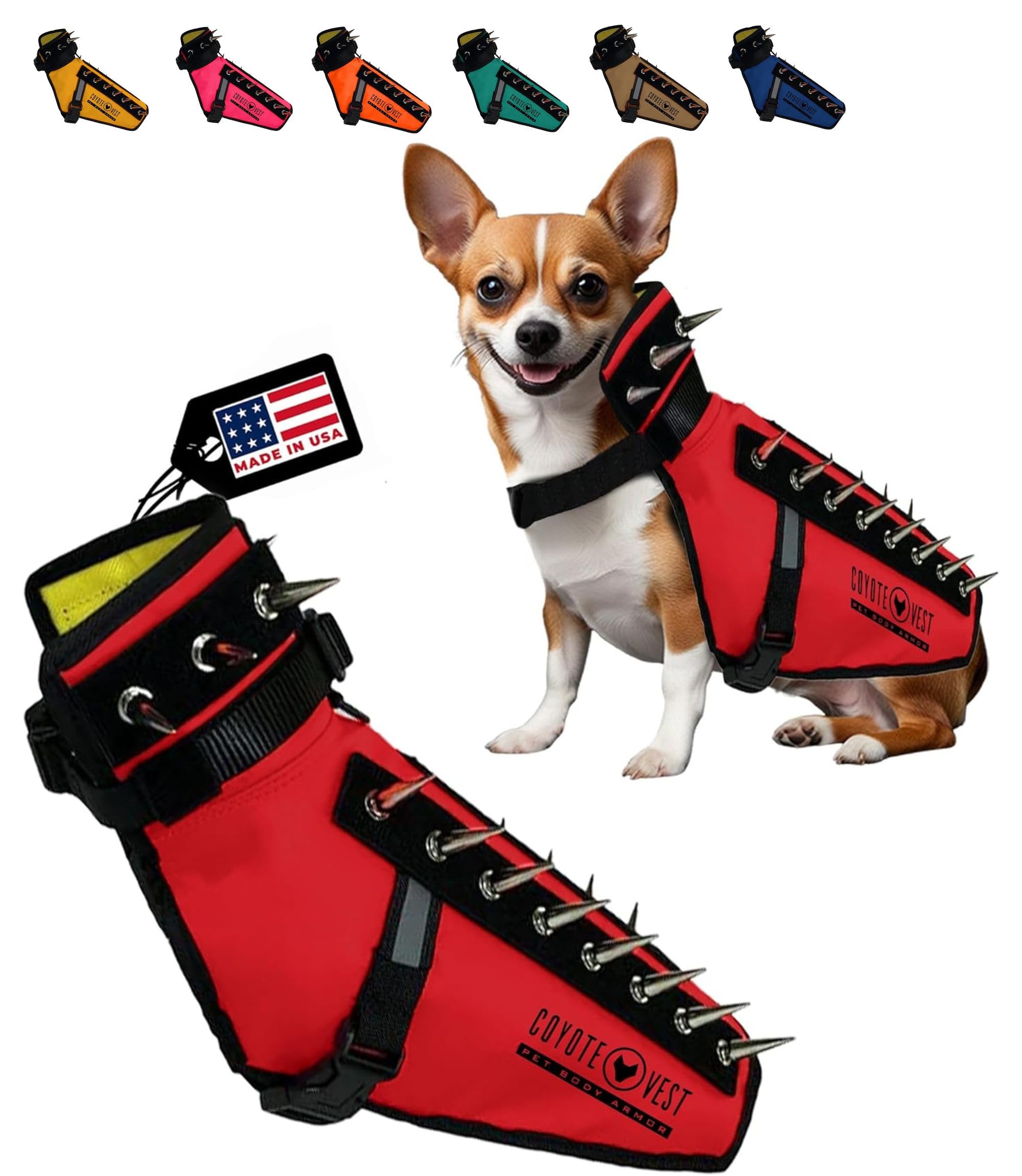 **CoyoteVest Dog Harness Protection Vest – Reflective Spiked Dog Vest for Raptor & Animal Defense – Made in USA (X-Small, Red) – Ideal for Hiking, Camping & Outdoor Adventures**