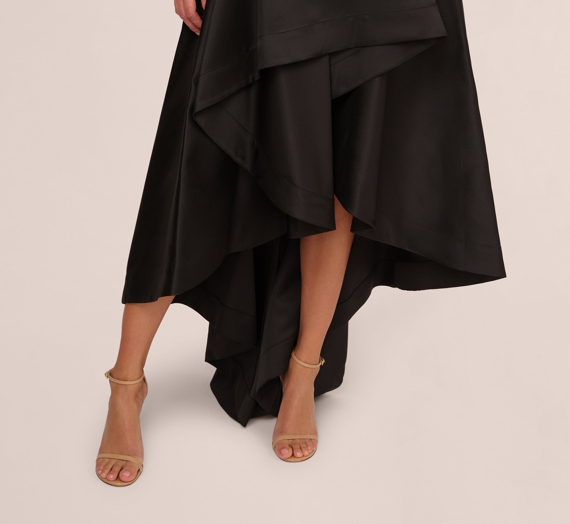 Elegant Black High Low Mikado Gown with Asymmetrical Detail - Perfect for Evening Galas, Prom Dresses & Formal Weddings