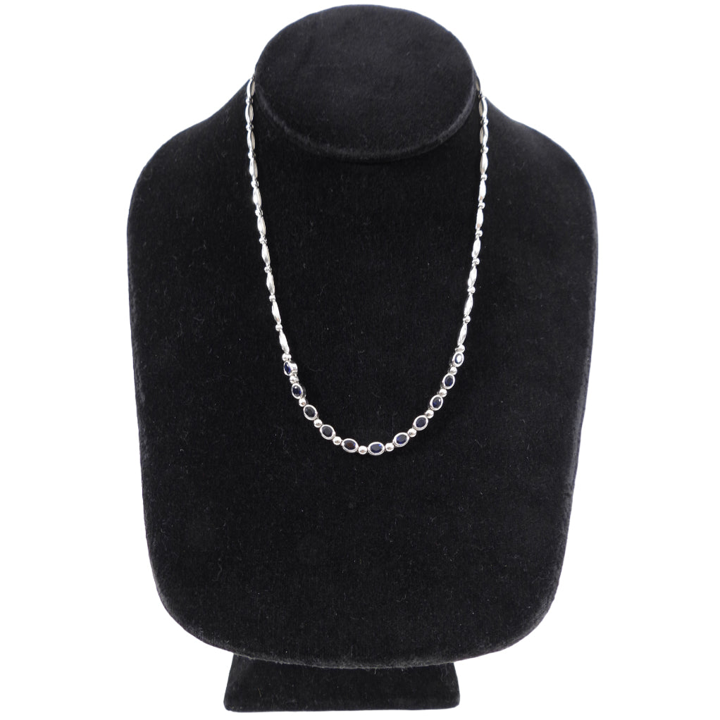 18K White Gold Blue Sapphire Link Necklace for Women - Elegant Jewelry Gift for Birthday, Anniversary & Special Occasions