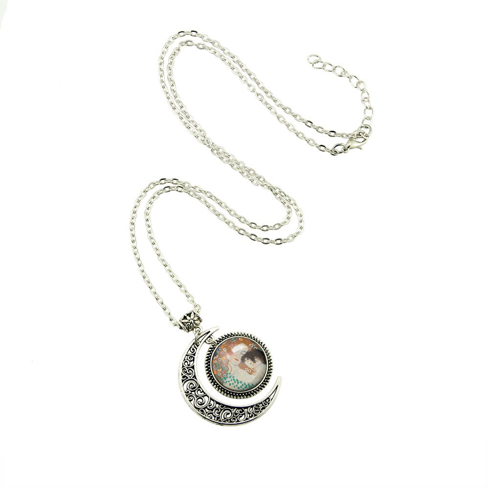 Gustav Klimt Moon Pendant Necklace for Women - Elegant Mother's Day Gift, Fashion Jewelry for Daily Wear & Special Occasions