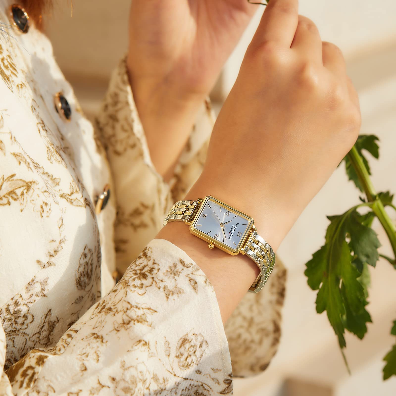 VICTORIA HYDE Two-Tone Women's Watch | Classic Rectangular Silver & Gold Stainless Steel Watch for Women | Elegant Dress Watch for Office, Party & Everyday Wear