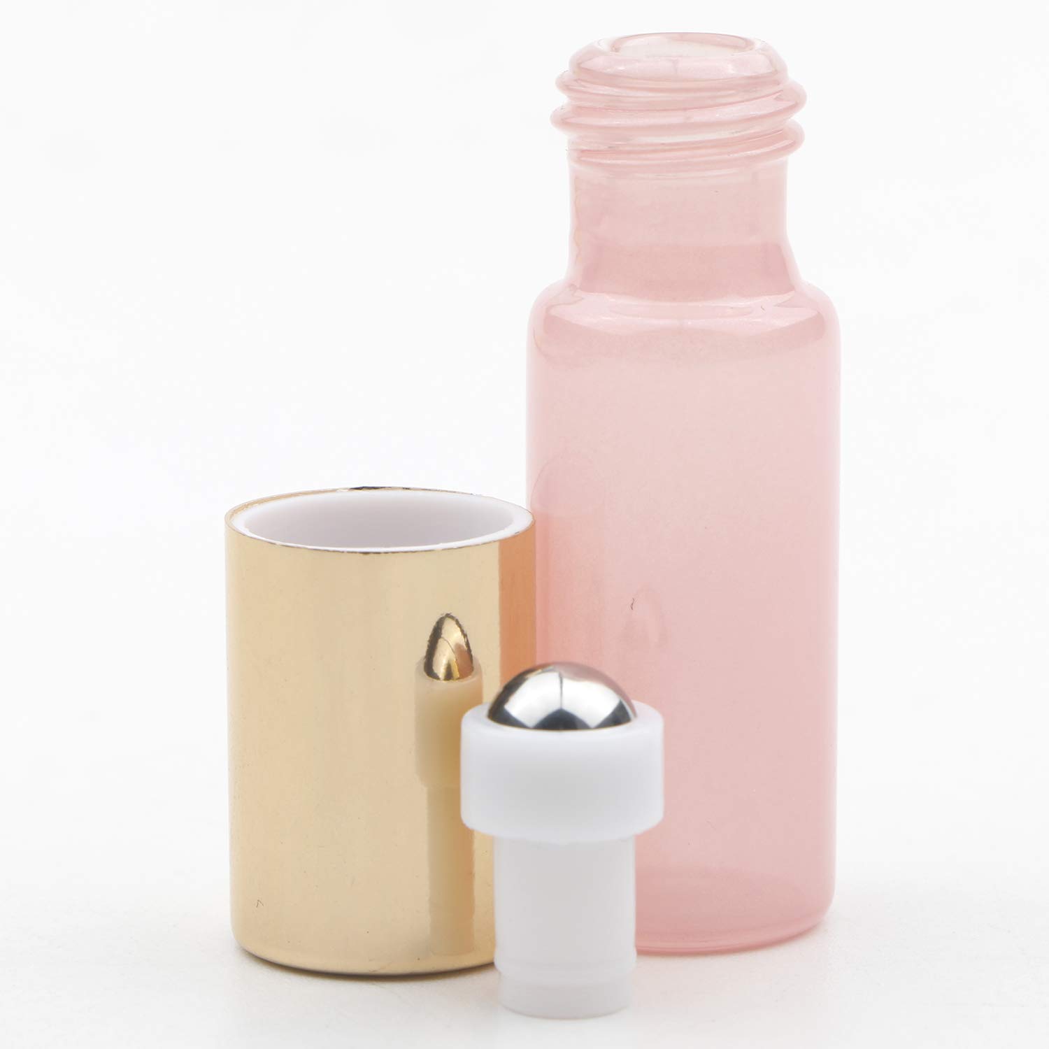 Kesell 15-Pack 5ml Glass Roller Bottles with Stainless Steel Roller Ball & Gold Cap - Pearl Pink Essential Oil Containers for Aromatherapy, DIY Blends & Travel