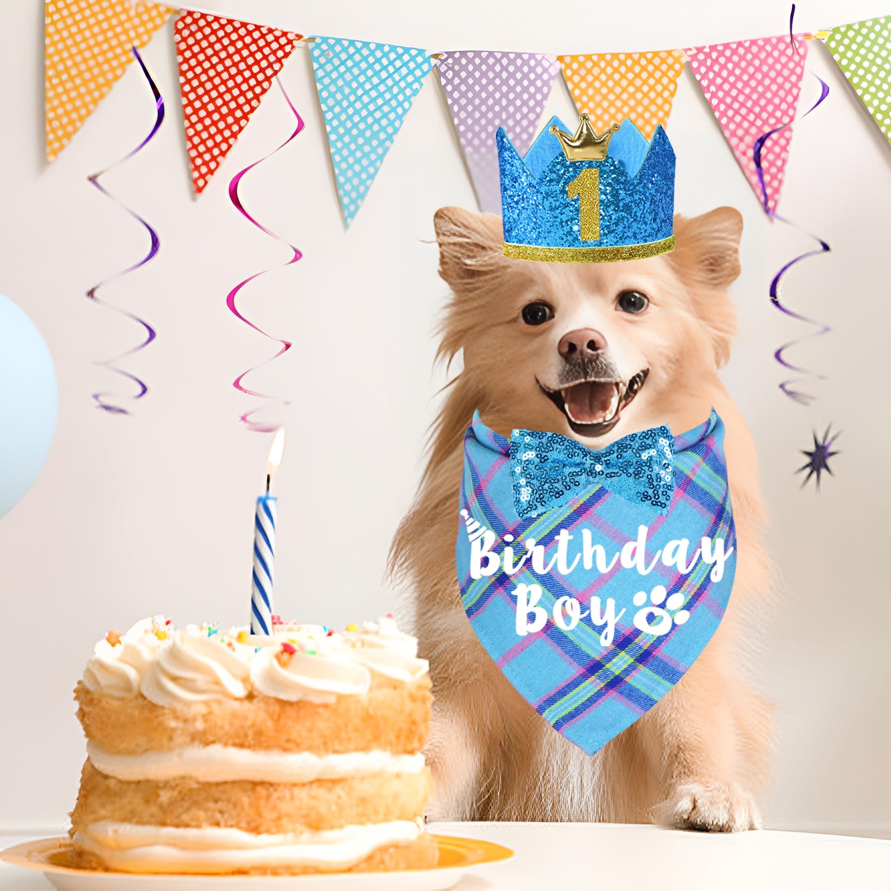 **Dog Birthday Party Supplies Set - Adjustable Birthday Bandana, Hat Crown & Bow Tie for Small Dogs (Light Blue, Small) - Perfect for Pet Birthday Celebrations & Photo Shoots**