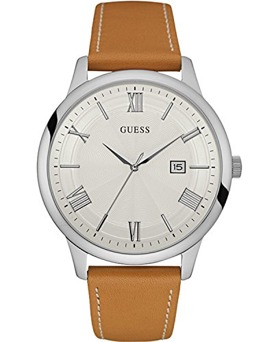 Guess Men's Leather Brown-Beige Watch - Stylish Casual & Dress Watch for Men - Perfect for Office, Date Night & Everyday Wear