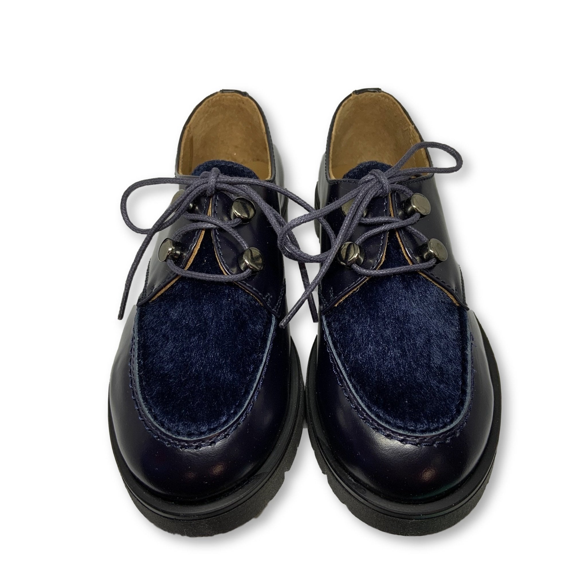 Beberlis Women's Navy Blue Pony Hair Lace Up Dress Shoes - Elegant Formal Pumps for Office, Wedding & Special Occasions