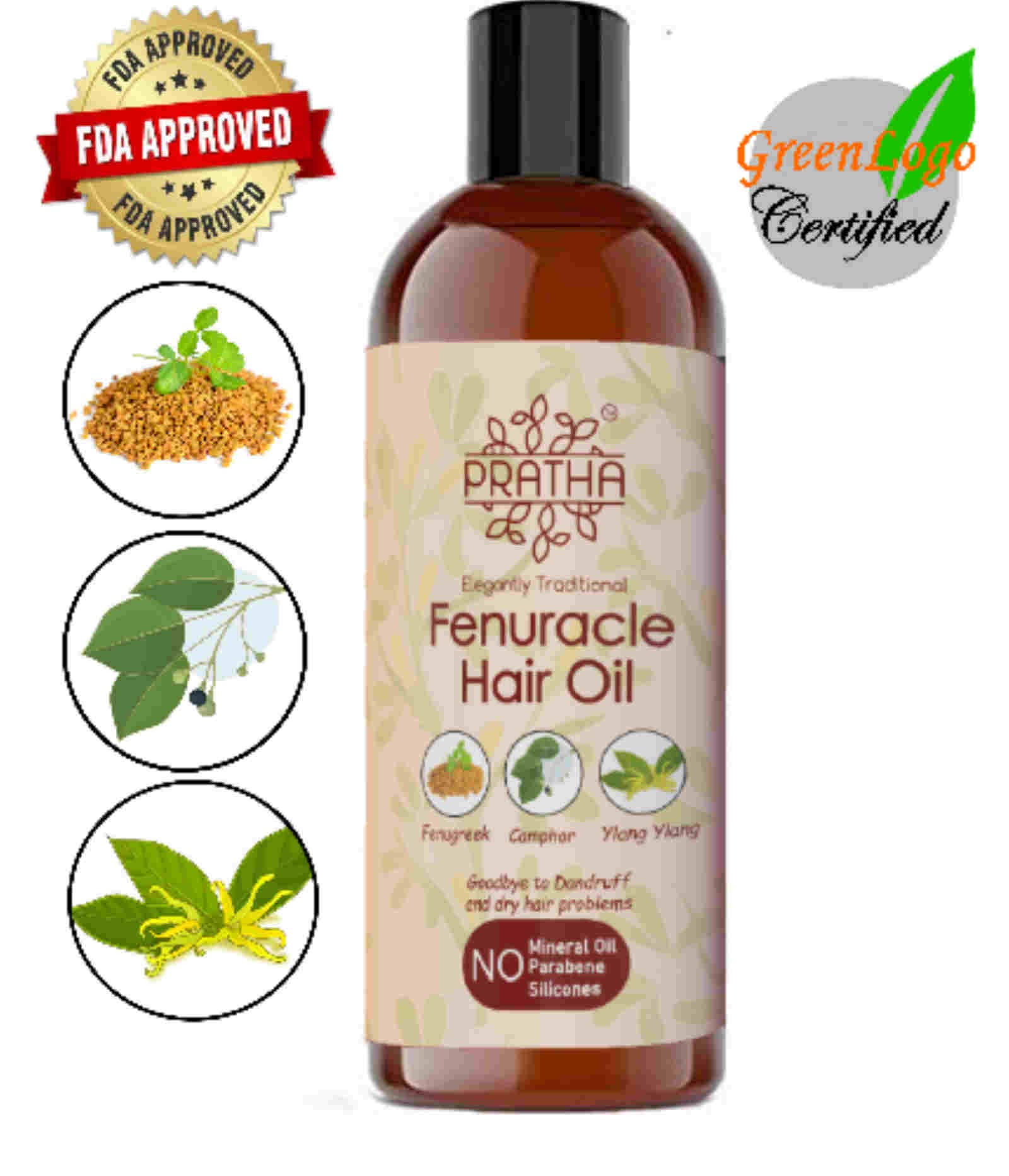 PRATHA Fenuracle Hair Oil with Fenugreek, Camphor & Ylang-Ylang | Natural Hair Growth Treatment for Thicker, Stronger Hair | Perfect for Daily Scalp Massage & Damaged Hair Repair