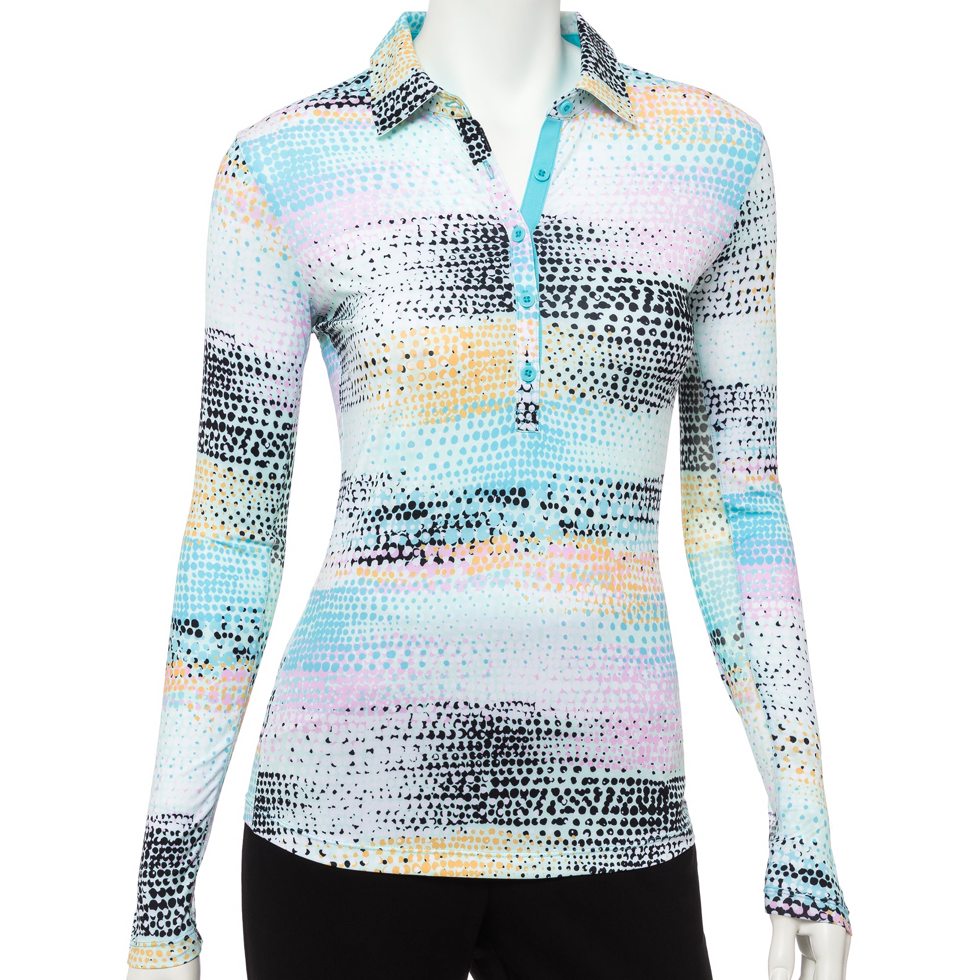 EP NY Overlapping Dots Print Women's Long Sleeve Sun Shirt - UPF 50+ UV Protection, Lightweight & Breathable for Beach, Hiking & Outdoor Activities