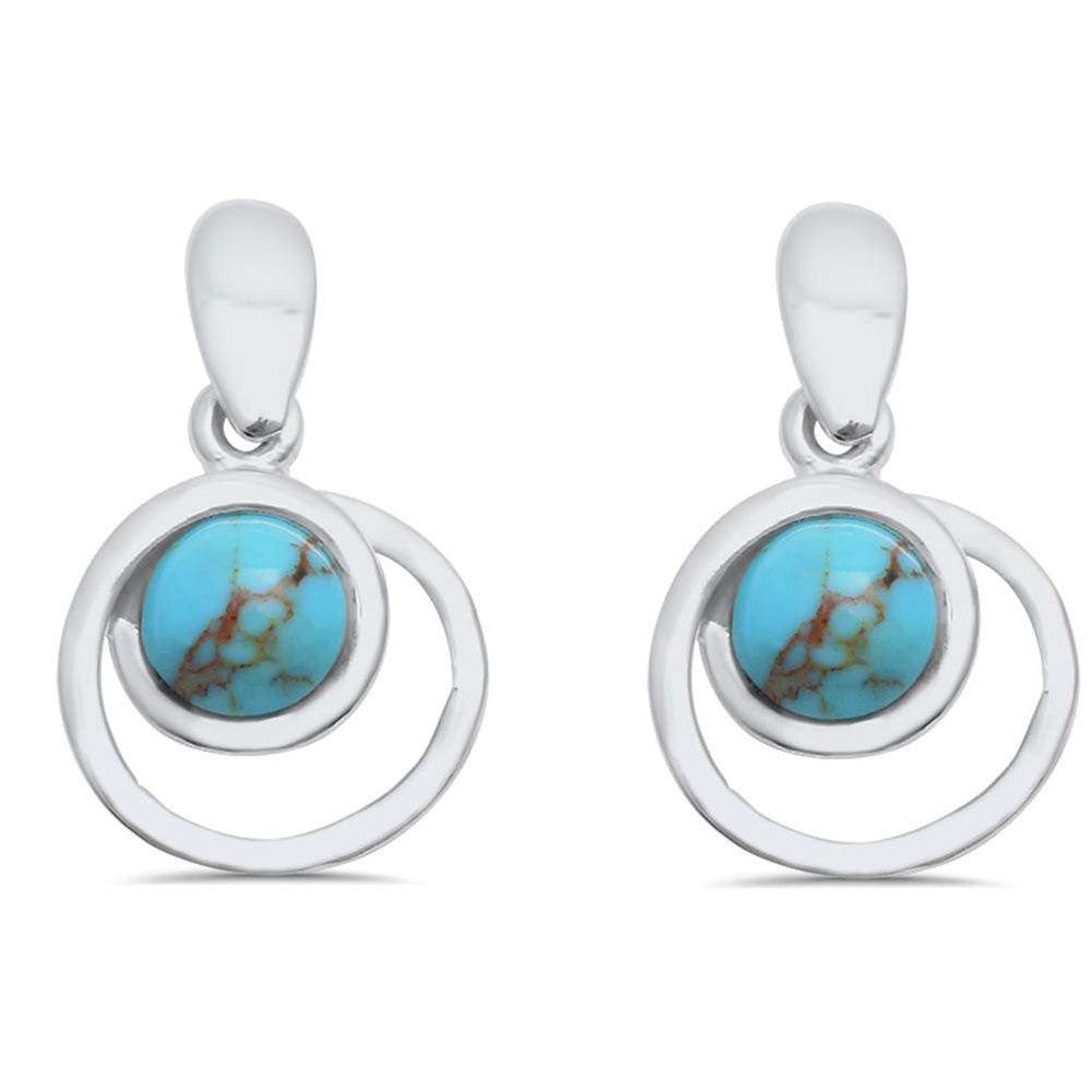 20mm Round Dangle Earrings - 925 Sterling Silver Simulated Turquoise Jewelry for Women | Elegant Boho Style Accessories for Parties, Weddings & Everyday Wear