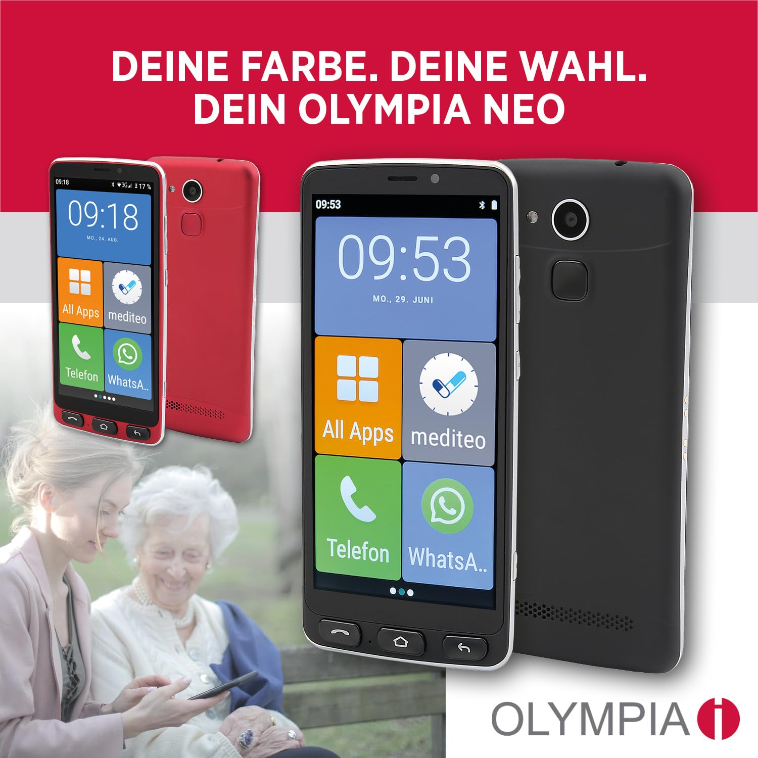 OLYMPIA Neo 5.5-inch Dual SIM Android 10 Smartphone - 4G LTE, 2GB RAM, 16GB Storage, 2400mAh Battery, USB Type-C, Black/Red - Perfect for Travel & Business Use