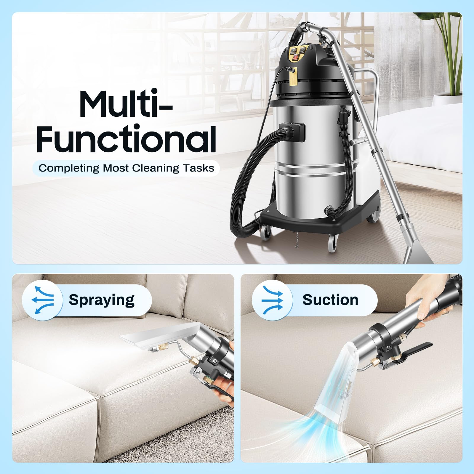 60L Commercial Carpet Cleaner Machine - 110V Deep Cleaner for Carpets, Sofas & Curtains | Portable Carpet Shampooer & Floor Scrubber with Dust Extraction | Perfect for Home, Office & Commercial Cleaning