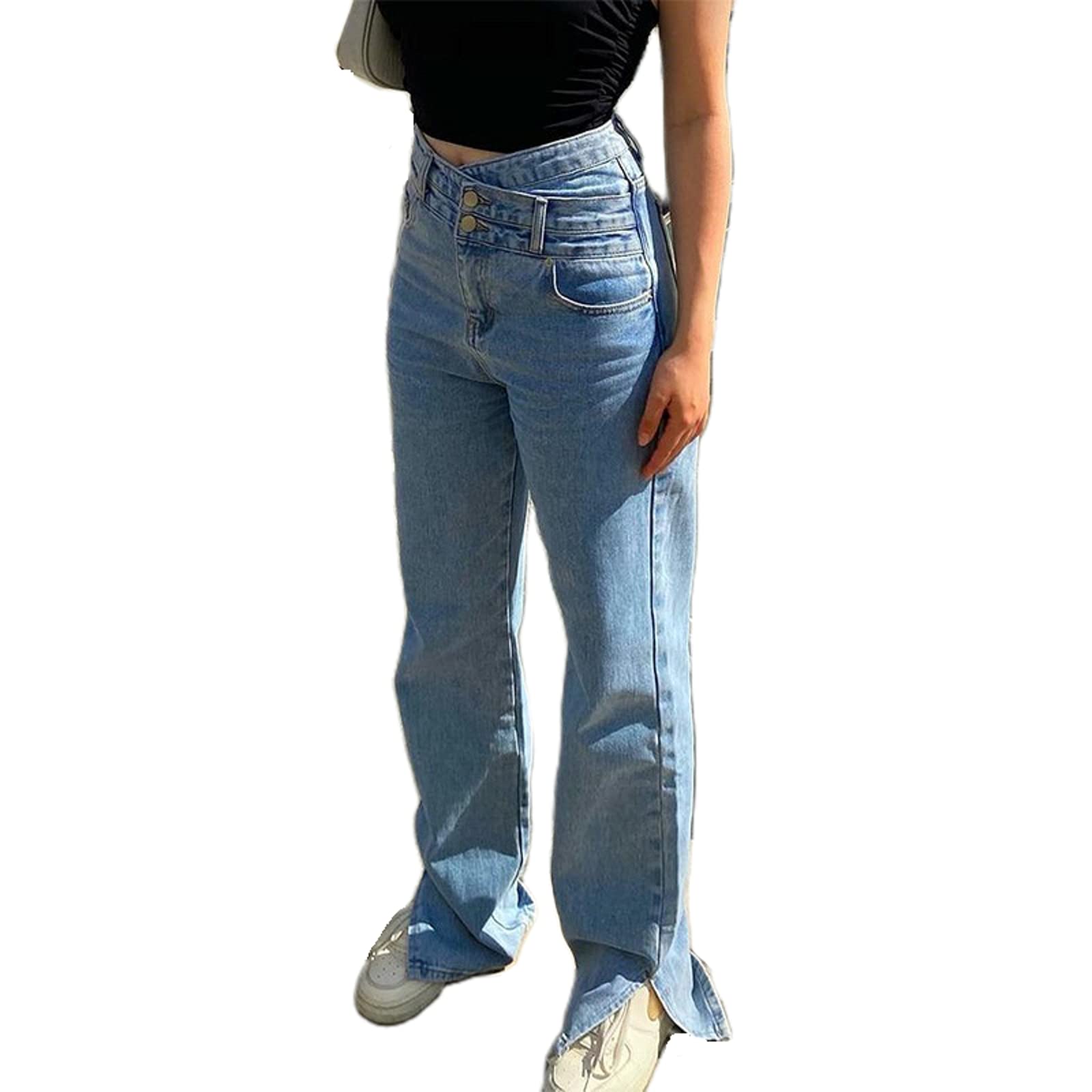KMBANGI Women's High Waist Baggy Jeans - Wide Leg Straight Denim Cargo Pants for Casual Streetwear | Y2K Fashion Loose Trousers | Perfect for Everyday Wear, Parties & Retro Outfits