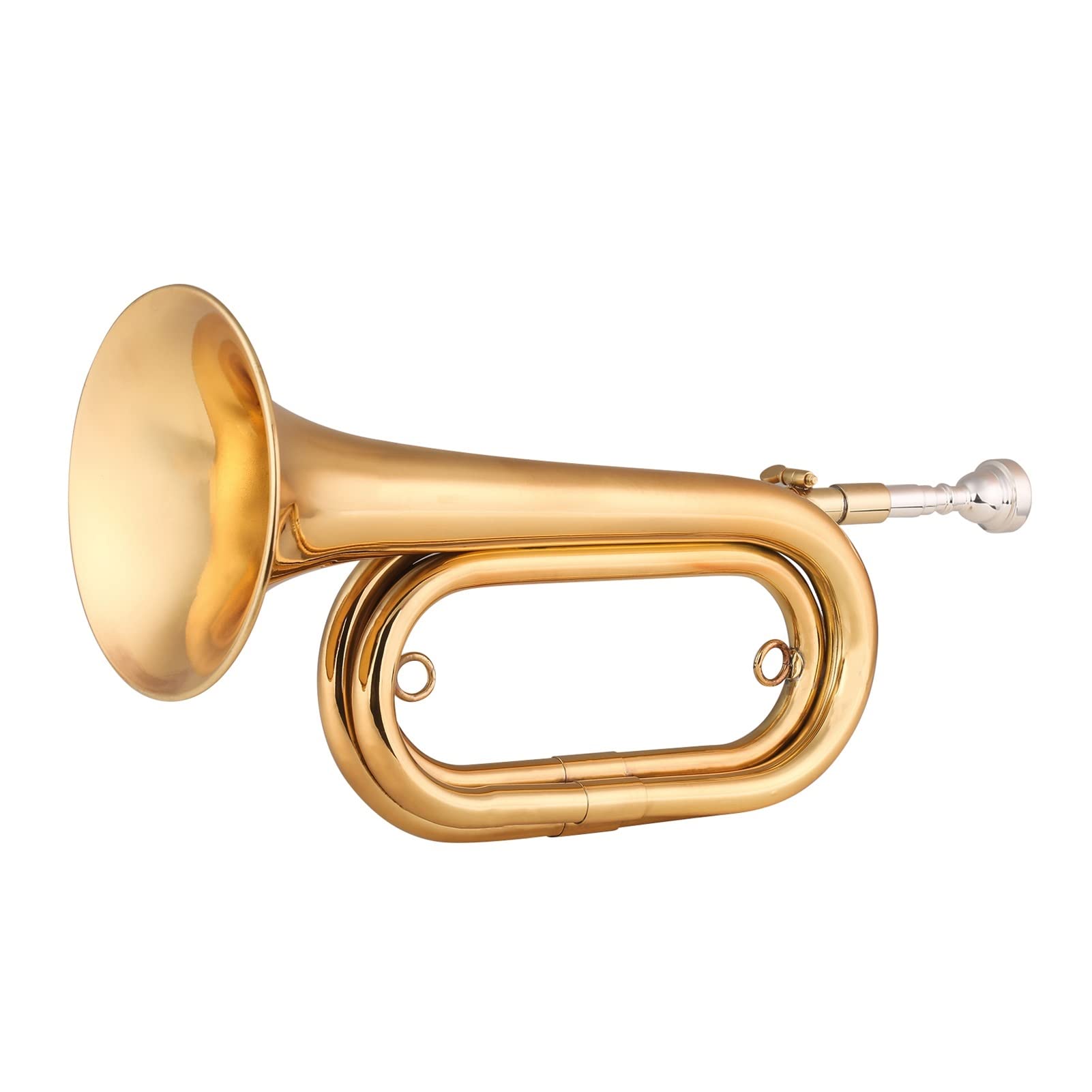 Gold-Plated Brass Bugle Call Cavalry Trumpet with Mouthpiece & Carrying Bag - Beginner Band Instrument for Military Ceremonies, School Marching Bands & Music Practice