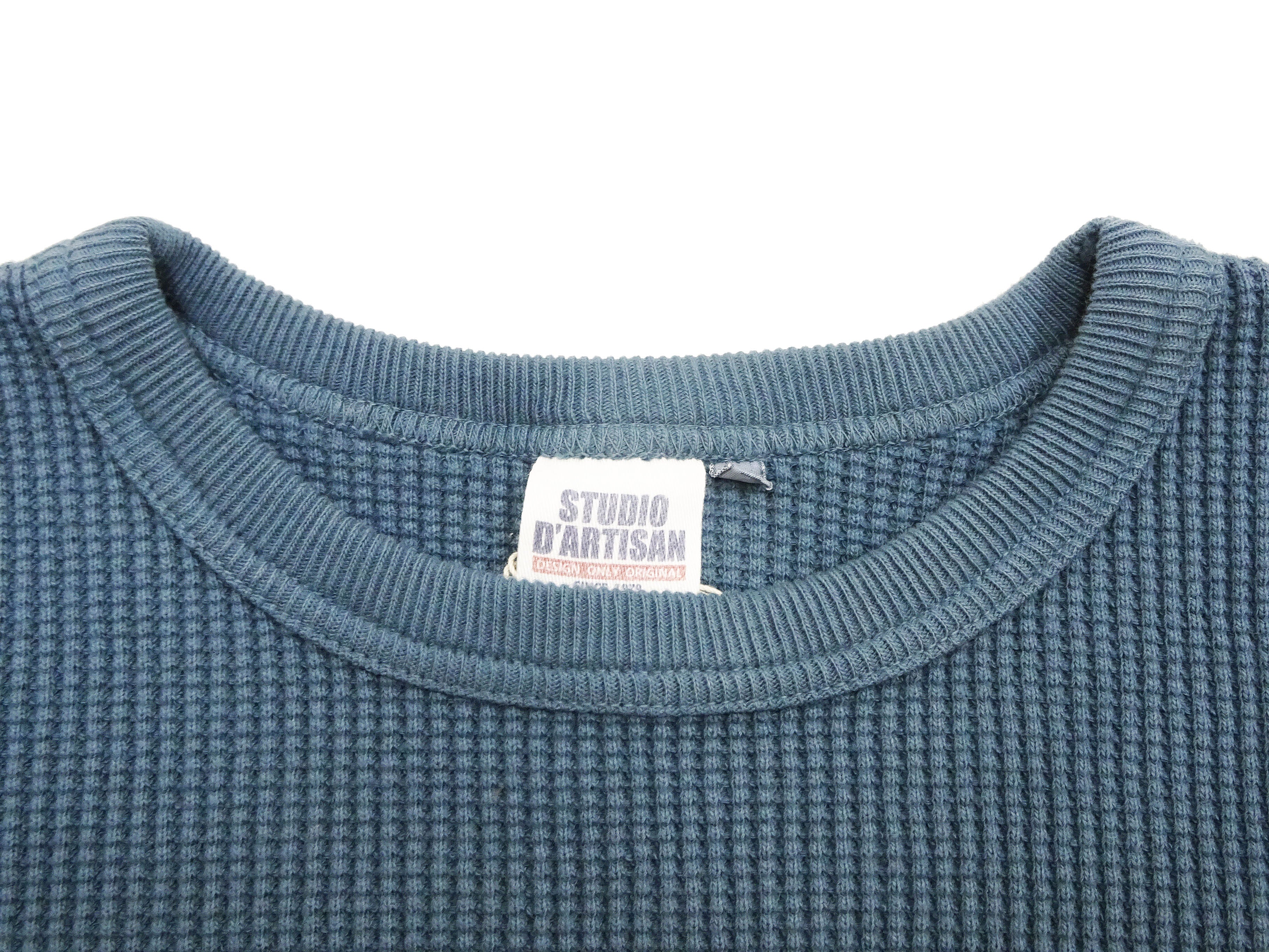 Studio D'artisan Men's Waffle Knit Thermal T-Shirt - Heavyweight Long Sleeve Crew Neck Casual Tee in Faded Blue (Style 9936) | Perfect for Winter Layering, Outdoor Activities & Everyday Wear