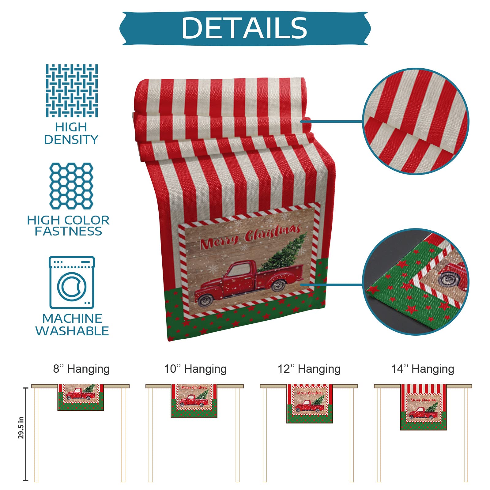 Savannan Burlap Christmas Placemats Set - 6pcs Rustic Holiday Table Mats & 1 Red Stripe Snowflake Table Runner for Farmhouse Decor, Xmas Party, Dining Table Setting, Winter Home Decoration