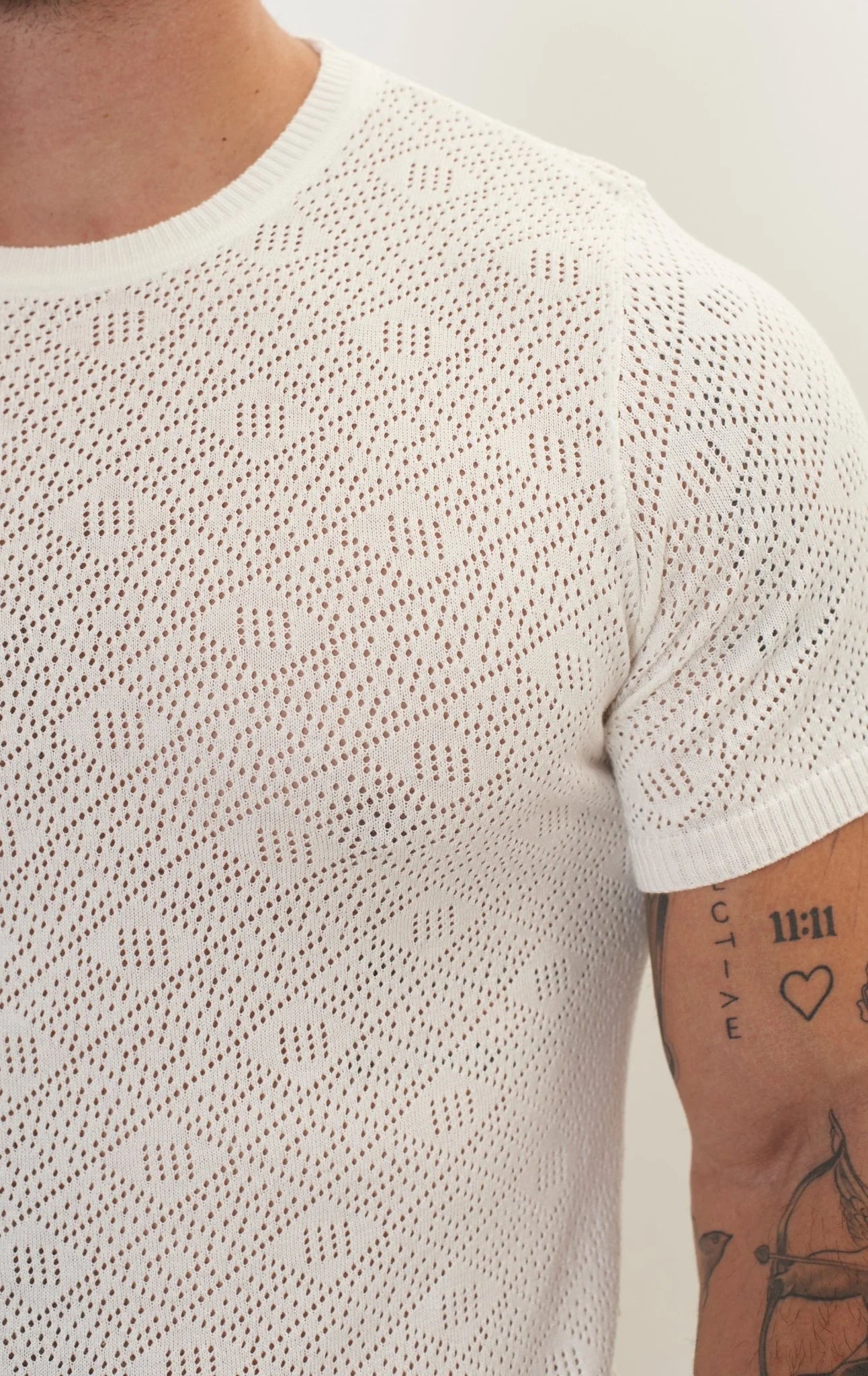RNT23 Geometric Crochet T-Shirt in Off White | Stylish Boho Summer Top for Women | Perfect for Beach Outings, Music Festivals & Casual Wear