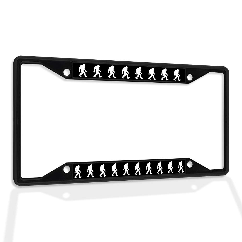 Funny Sasquatch Monkey Gorilla Walking Metal License Plate Frame - Weatherproof Black Car Accessory with 4-Hole Solid Insert | Perfect for Jeep, Truck & SUV Customization