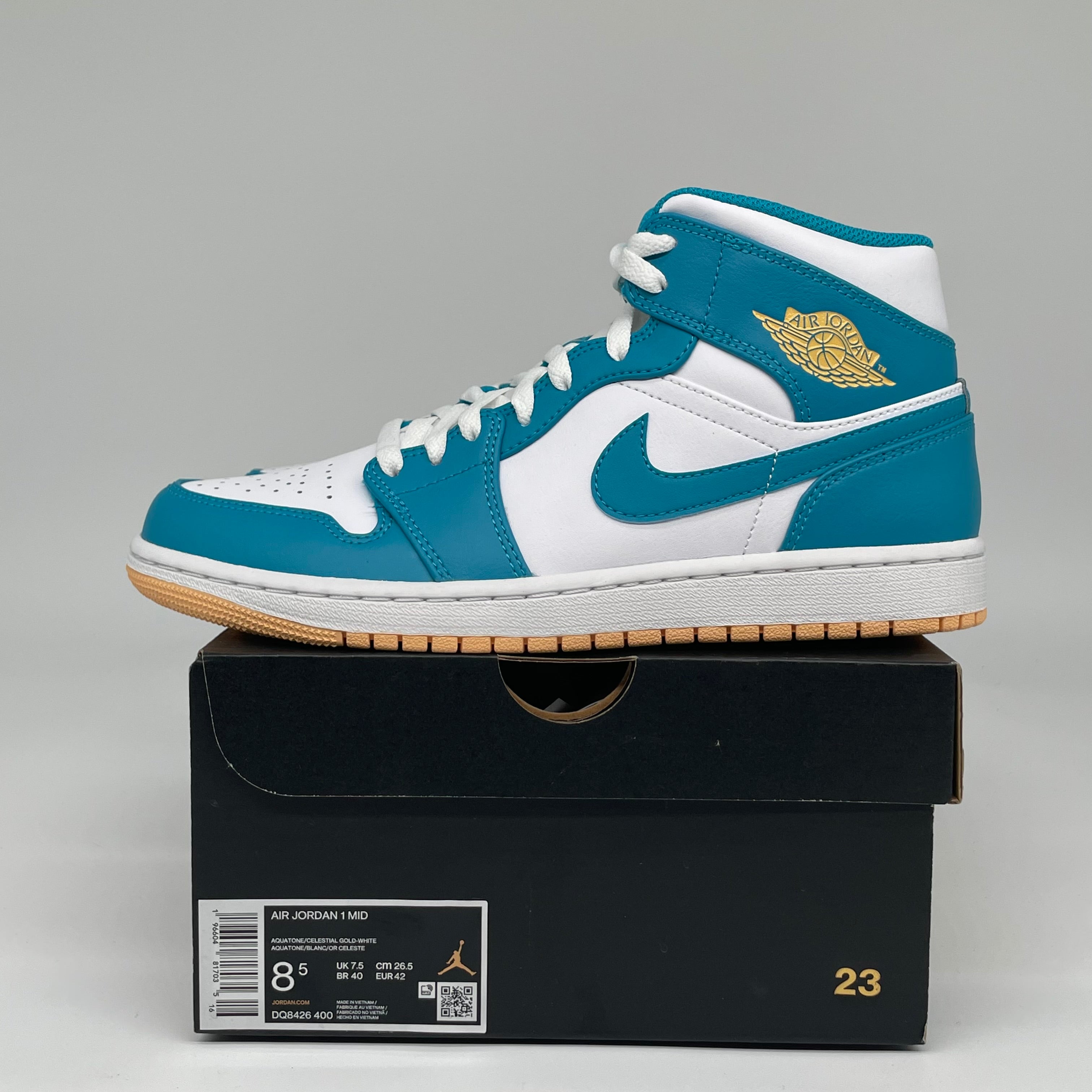 AIR JORDAN 1 MID AQUATONE Men's Basketball Shoes - Size 8.5 (DQ8426-400) | Retro Sneakers for Casual Wear, Street Style & Sports Performance