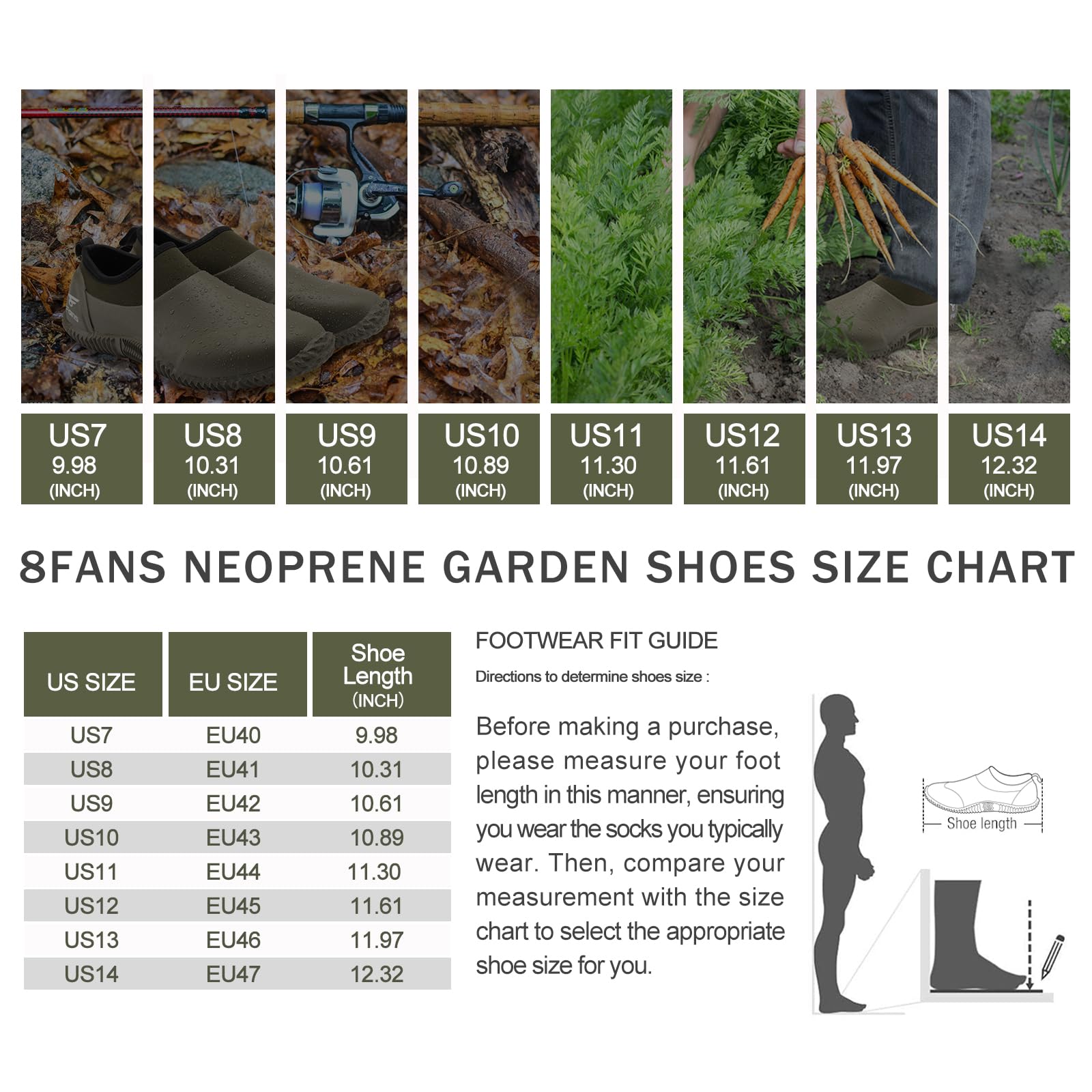 **Men's Waterproof Neoprene Rain Boots with Memory Foam Insoles - Non-Slip Garden Shoes for Farming, Hunting & Outdoor Work - Ideal for Mud, Wet Conditions & Heavy Duty Use**