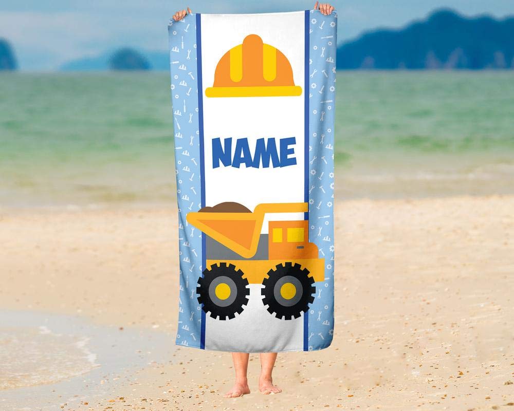 Custom Personalized Kids Beach Towels - Police, Firetruck & Dump Truck Designs for Boys & Girls | Large Soft Outdoor & Pool Towel for Swimming, Bath Time & Summer Fun