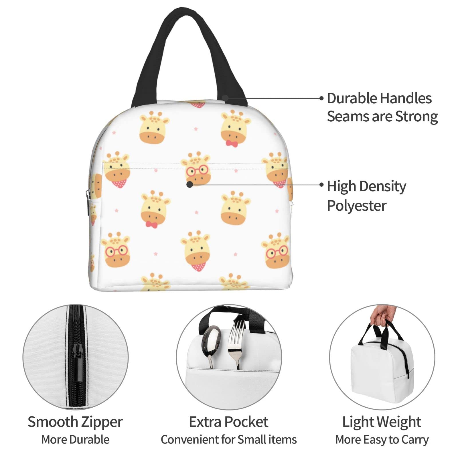 Insulated Giraffe Lunch Box for Adults - Reusable Thermal Lunch Bag for Office, School, Camping, Hiking & Travel - Leakproof Cooler Tote for Picnics, Beach Outings & Daily Commute