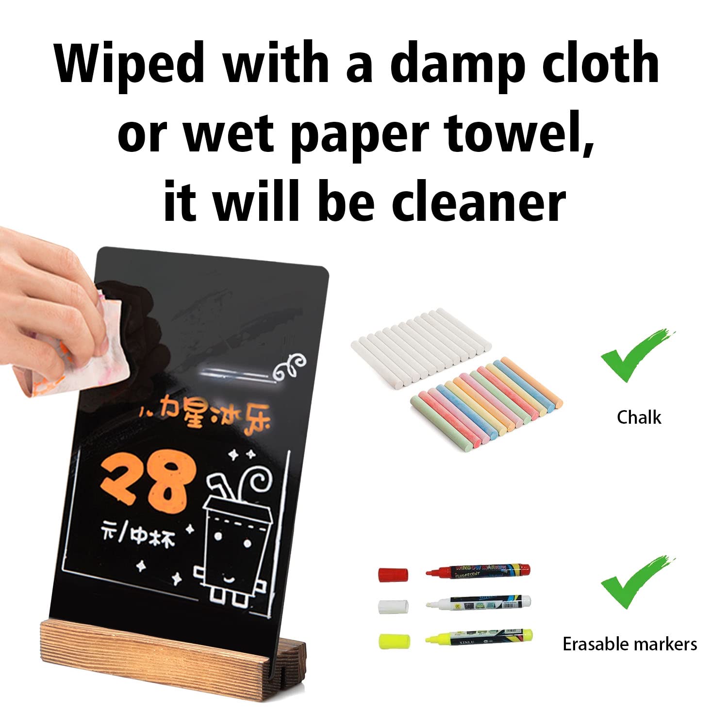 Double-Sided Wooden Chalkboard with Stand (2 Pack) - 8.7x11.5 Inches Blackboard for Kids, Classroom, Restaurants & Home Decor