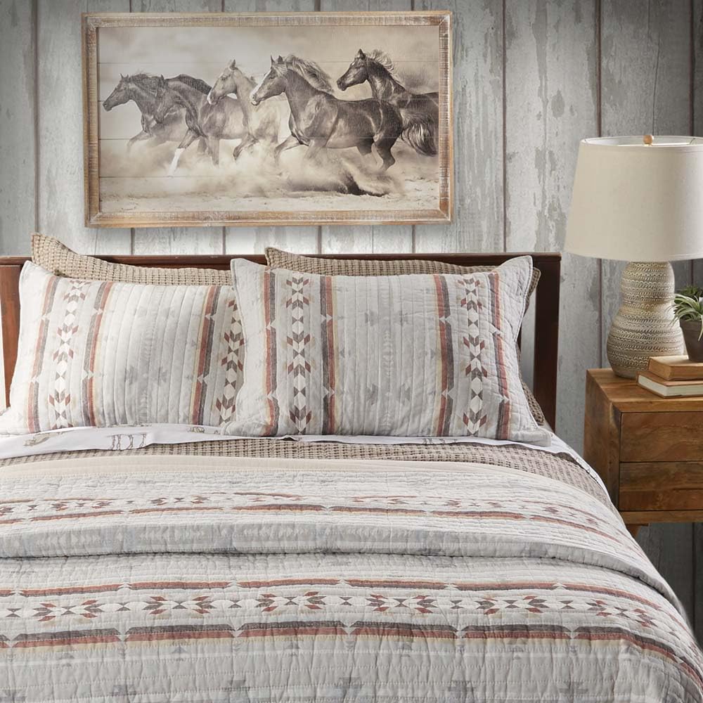 Southwest Style Full/Queen Quilt - 88x92 Inch Neutral Gray Taupe Beige Red Cotton Bedspread with Linen Texture | Perfect for Southwestern Decor, Guest Bedrooms & Cozy Farmhouse Style