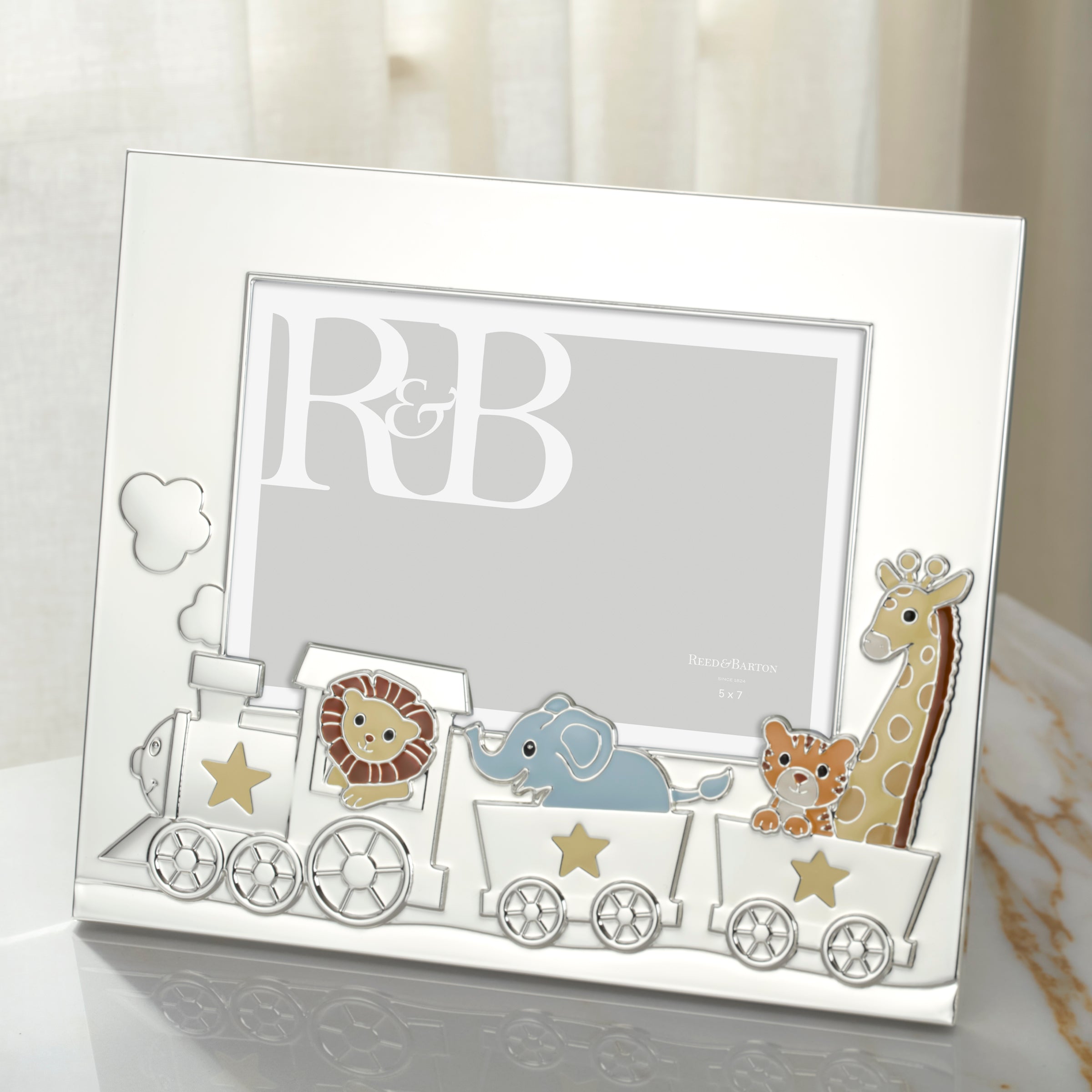 Animal Train Silverplate 5x7 Photo Frame - Perfect for Baby Nursery, Kids Room Decor & Gift Giving