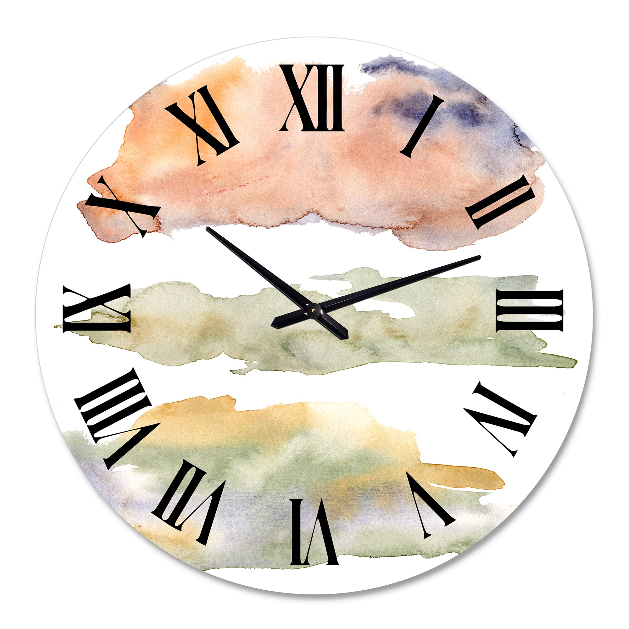 Abstract Orange Beige Green Blue Clouds Modern Wall Clock - Large Fractal Design for Kitchen, Living Room & Office Decor | Silent Non-Ticking Battery Operated