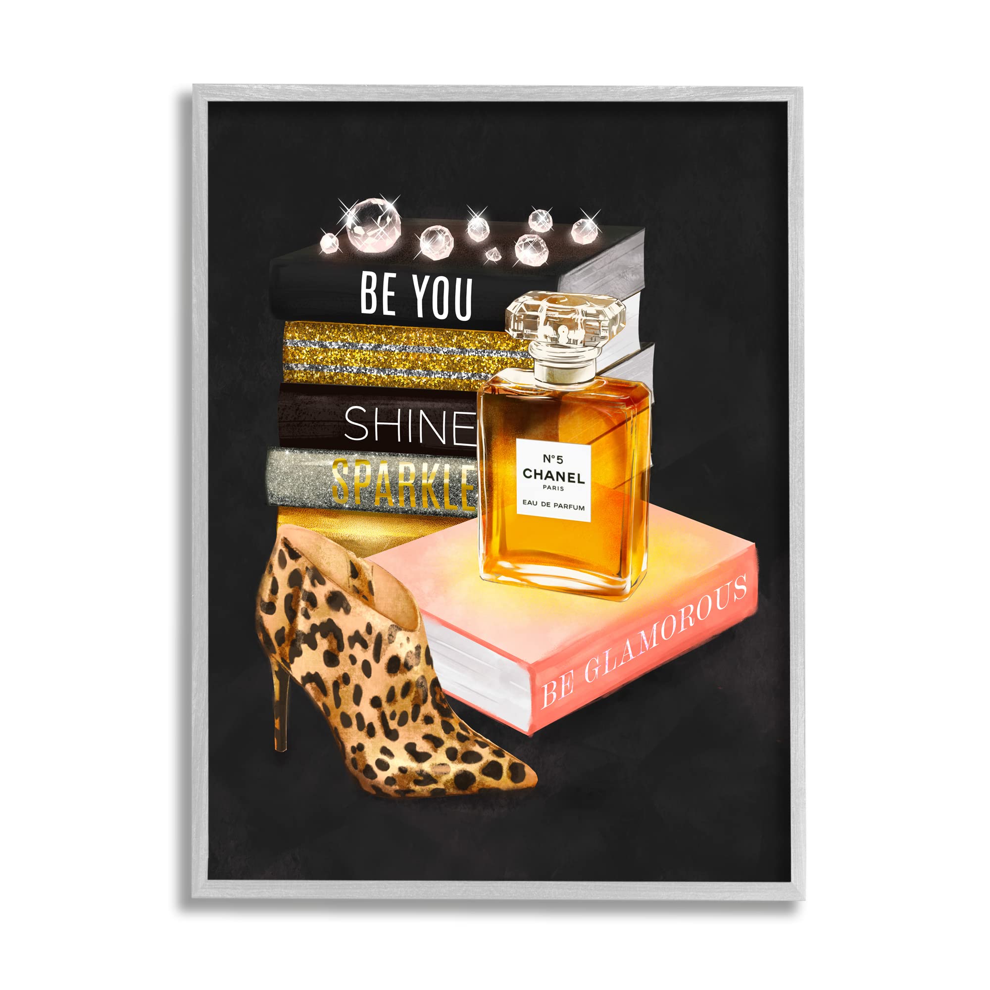 Stupell Industries Be Glamorous Perfume Bottle & Cosmetics Leopard Heel Fashion Wall Art - Modern Home Decor for Bathroom, Bedroom or Vanity - Designed by Ziwei Li