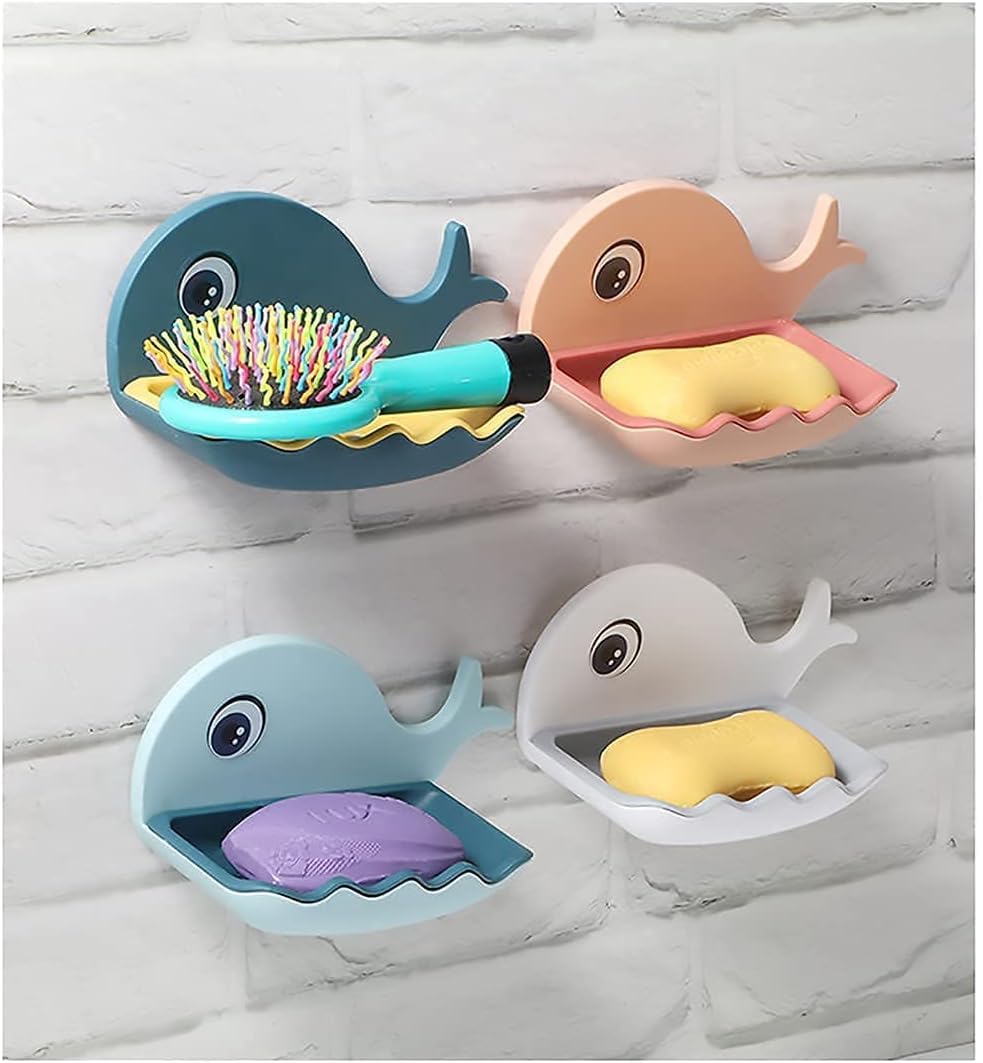 UCRAVO 2 Pack Kids Soap Dish with Suction Cup - Plastic Self Draining Soap Holder for Shower Wall, Fish Shaped Bathroom Soap Tray - Perfect for Kids Bathroom, Nursery, and Travel Use