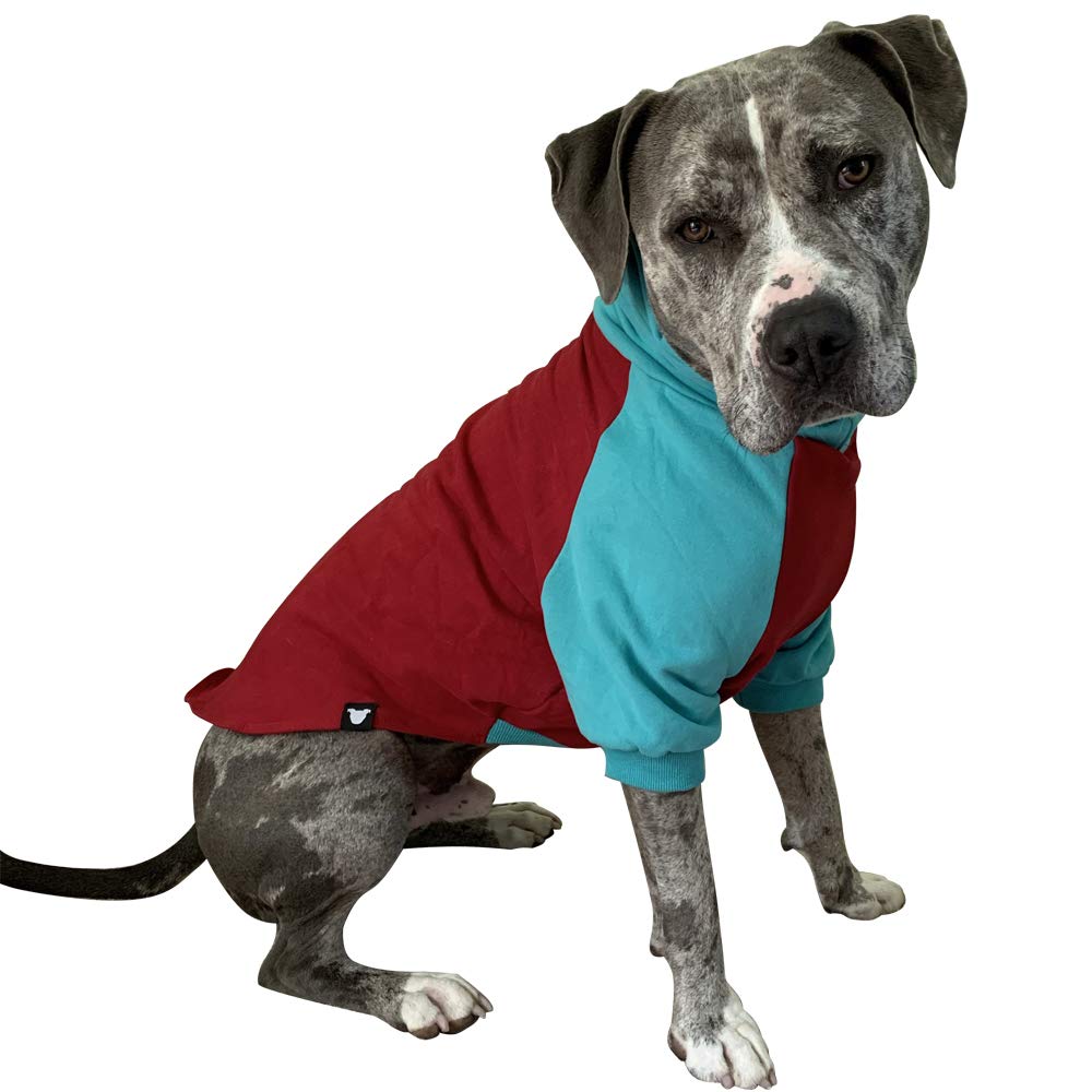 Tooth & Honey Large Dog Sweater for Pitbulls - Warm Dog Sweatshirt in Red & Teal Colors | Perfect for Winter Walks & Outdoor Adventures