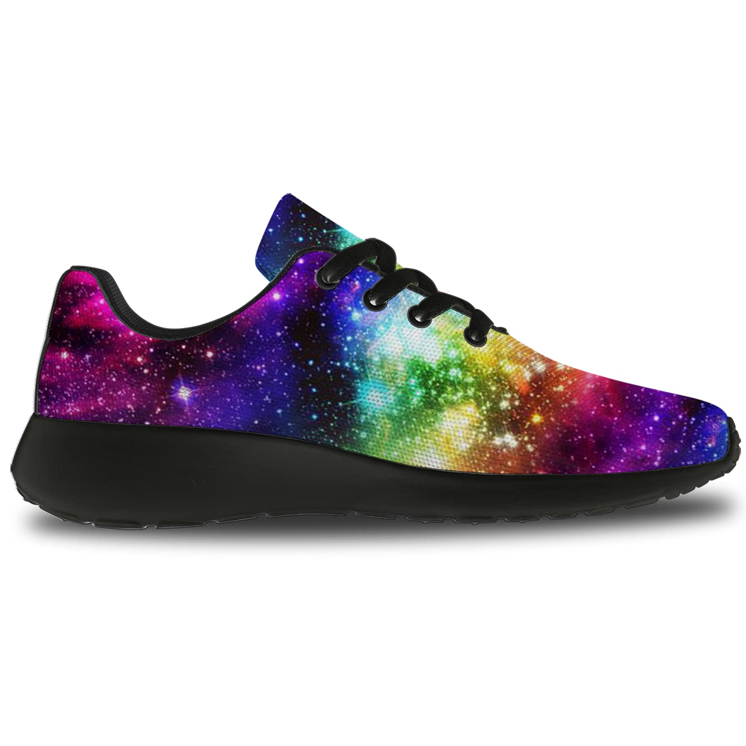 Galaxy Print Running Shoes for Men & Women - Lightweight Walking & Tennis Sneakers with Rainbow Nebula Cosmos Design - Perfect Gifts for Boys & Girls - Size 13 Men/15.5 Women Black - Ideal for Jogging, Gym Workouts & Casual Wear