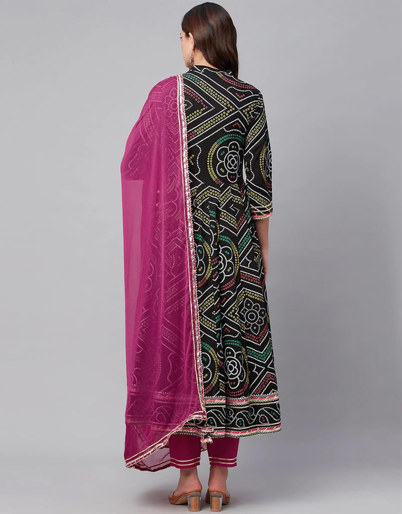 Elegant Black Cotton Anarkali Pant Suit for Women - Traditional Indian Ethnic Wear for Festivals, Weddings & Special Occasions