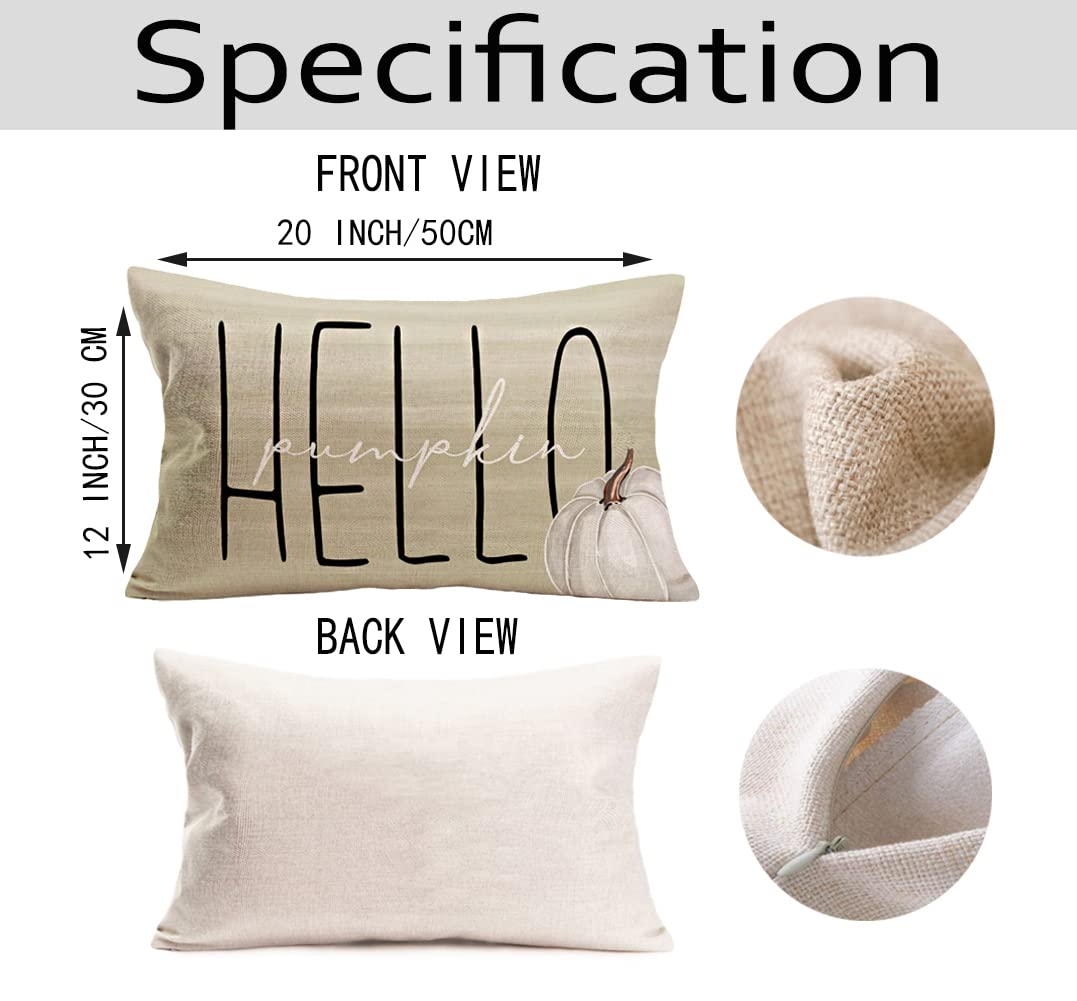 Smilyard Hello Pumpkin Pillow Covers 12x20 Inch - Fall Decor Grey Pumpkins with Seasonal Quotes, Autumn Harvest Farmhouse Cushion Covers for Thanksgiving, Halloween, and Home Decor | Perfect for Sofa, Bed, Porch & Seasonal Display