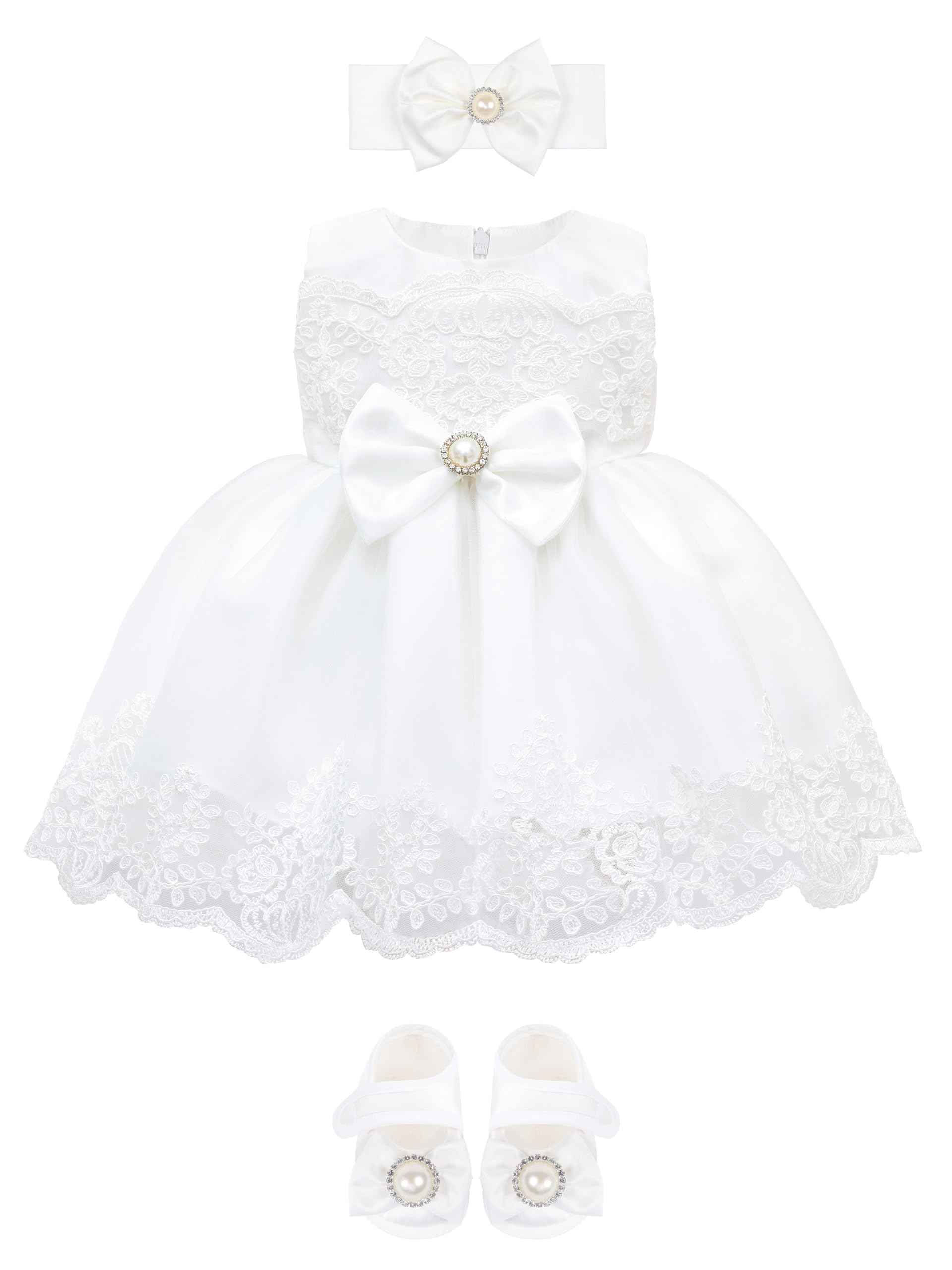 Taffy Baby Girl Christening Baptism Embroidered White Dress Gown 6-Piece Deluxe Set - Perfect for First Communion, Baby Dedication & Special Occasions