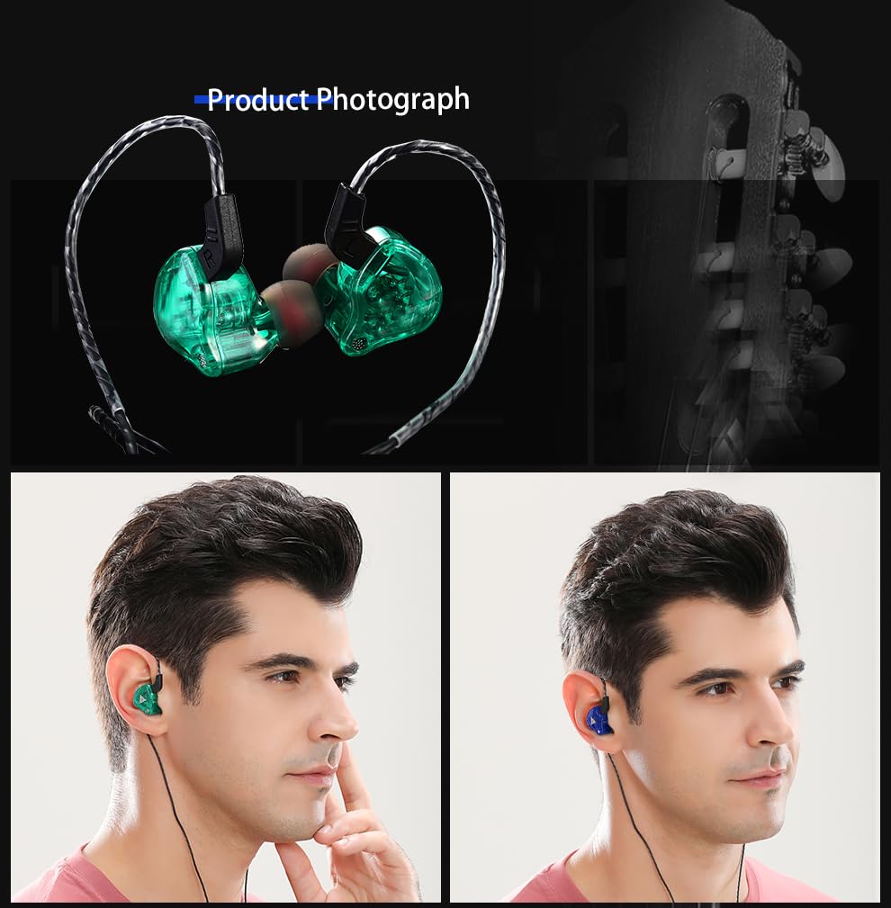 High-Fidelity Wired In-Ear Headphones with Microphone - IEM Earbuds, 3.5mm Jack, Deep Bass, Noise Isolation (Crystal Blue) - Perfect for Gaming, Music, Podcasts & Office Calls