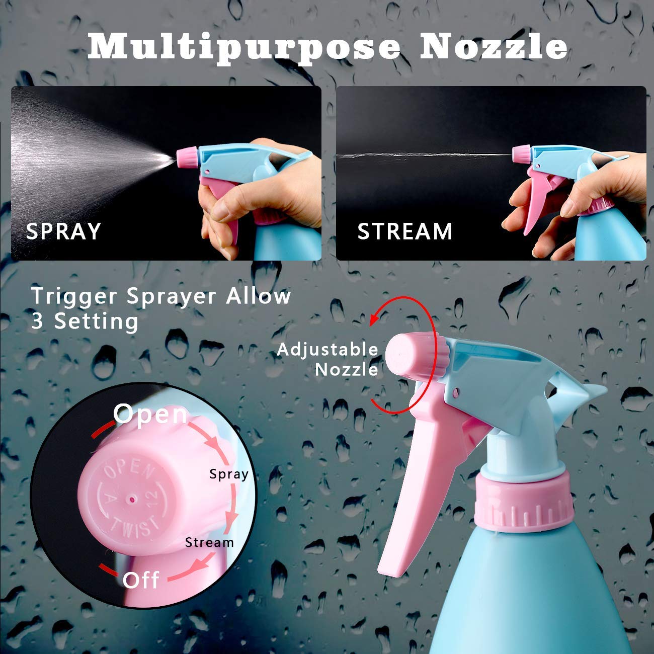 TORIOX 500ml Continuous Mist Hair Spray Bottle - Fine Mist Water Sprayer for Curly Hair Styling, Morning Hair Taming & Plant Misting - Empty Salon Refillable Spray Bottle with Trigger for Hairstyling, Gardening & Home Cleaning