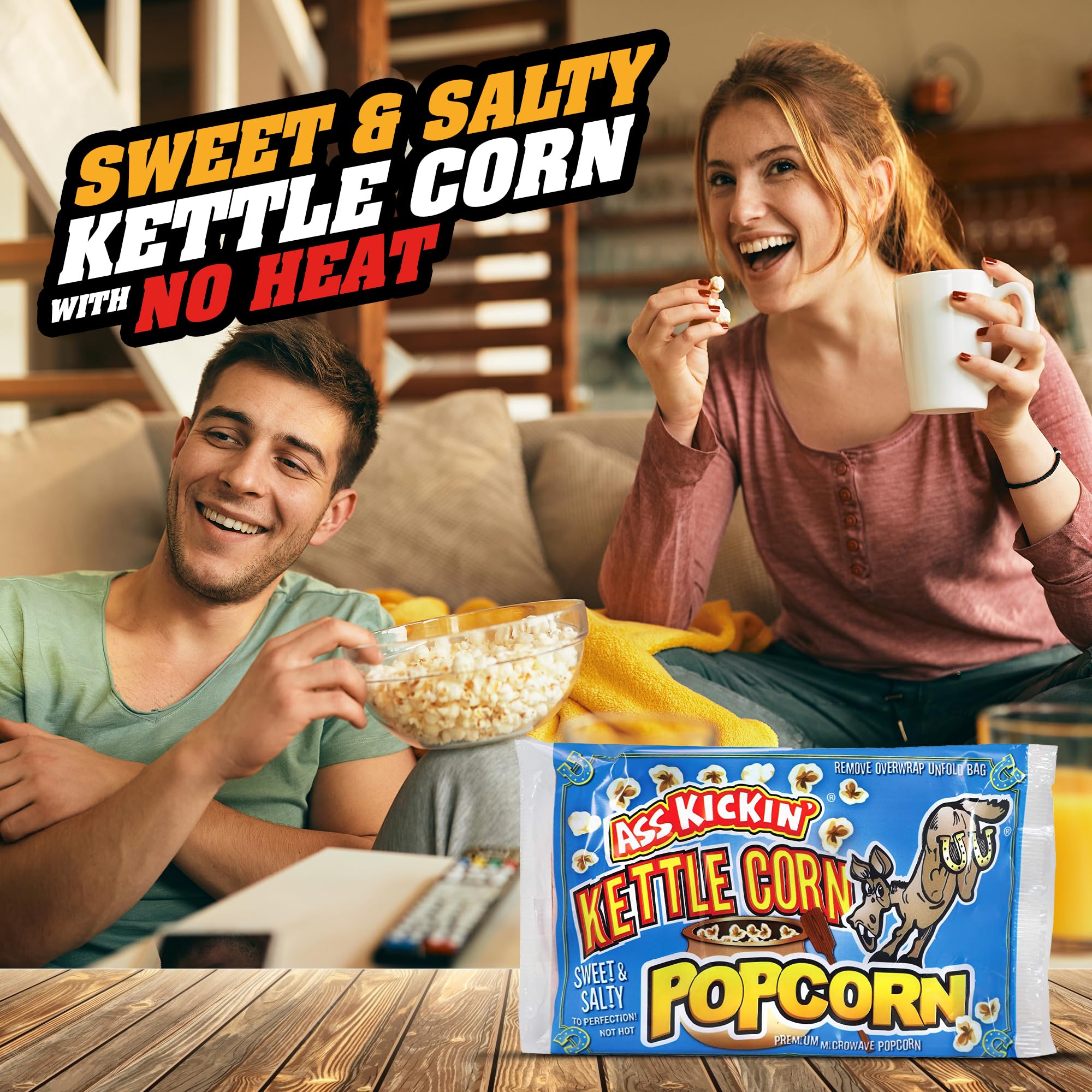 KICKIN’ Kettle Corn Microwave Popcorn - 6 Pack - Sweet & Salty Gourmet Snack - Perfect for Movie Nights, Parties & Gifts