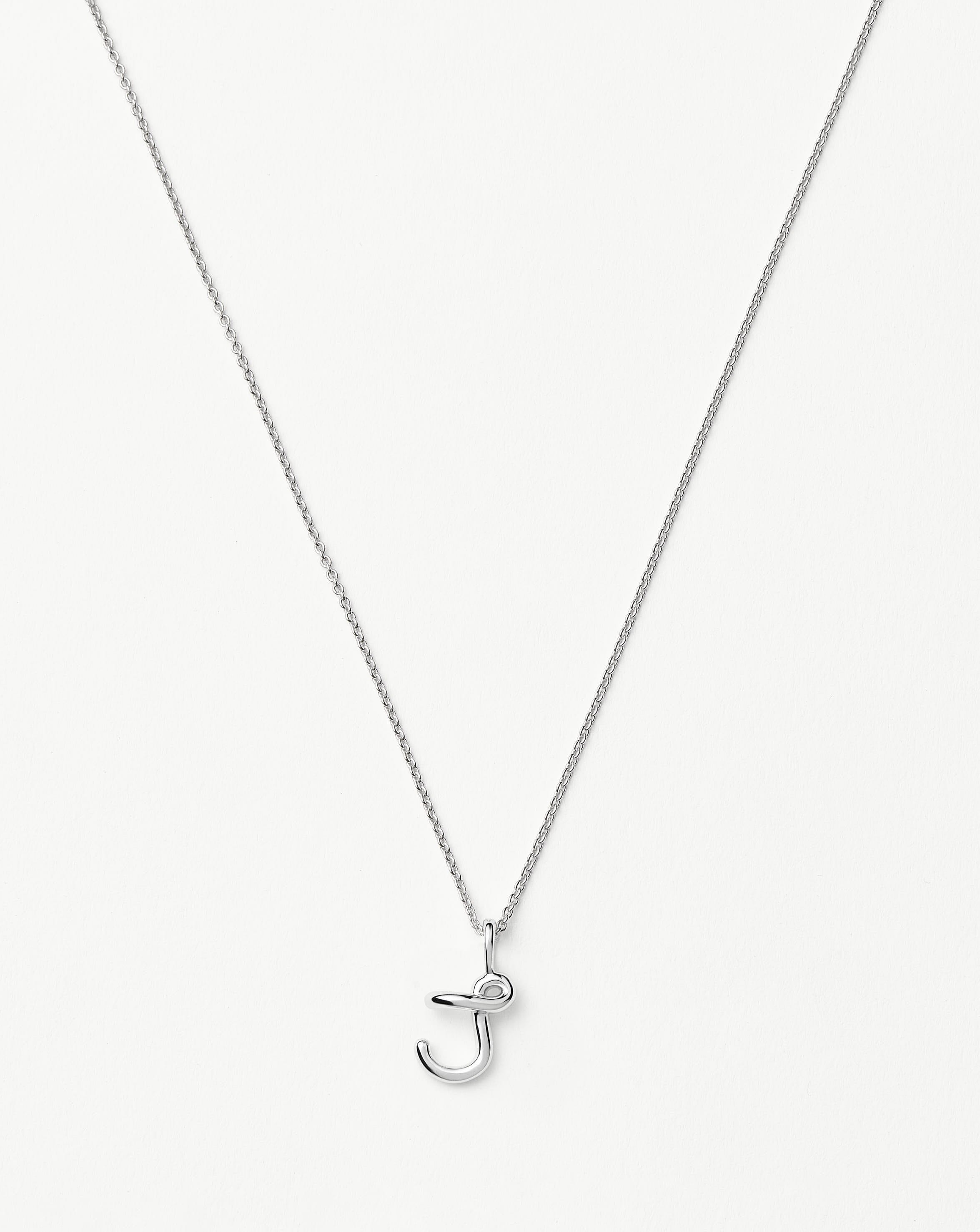 Curly Molten Mini Initial Necklace - Letter J | Sterling Silver Personalized Jewelry for Women | Gift for Her, Birthday, Anniversary, Valentine's Day
