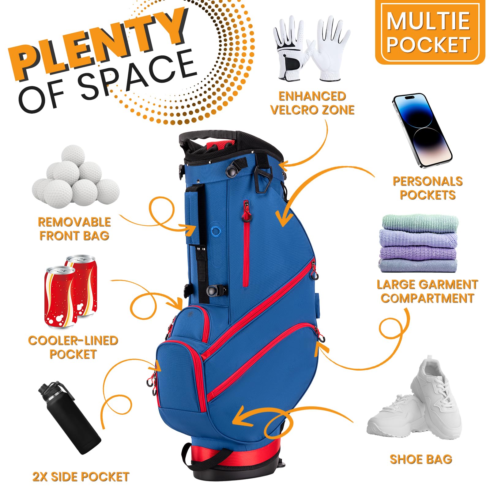 **Lightweight Golf Stand Bag for Men - 14-Way Divider, 7 Zippered Pockets, Dual Strap & Rain Cover - Perfect for Walking the Course, Practice Range & Weekend Golf Outings**